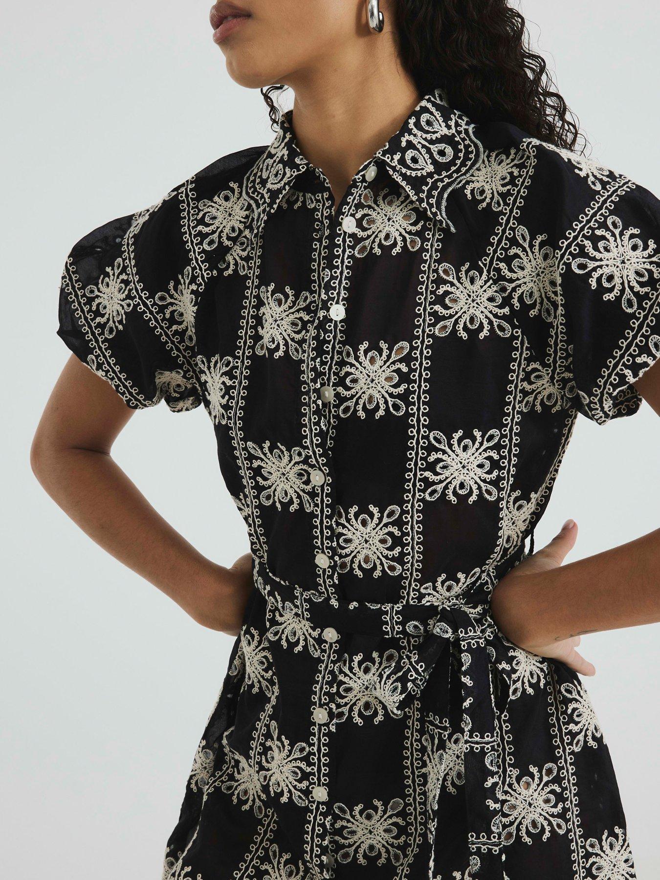 river island black crochet dress River Island daisy print crochet set in black