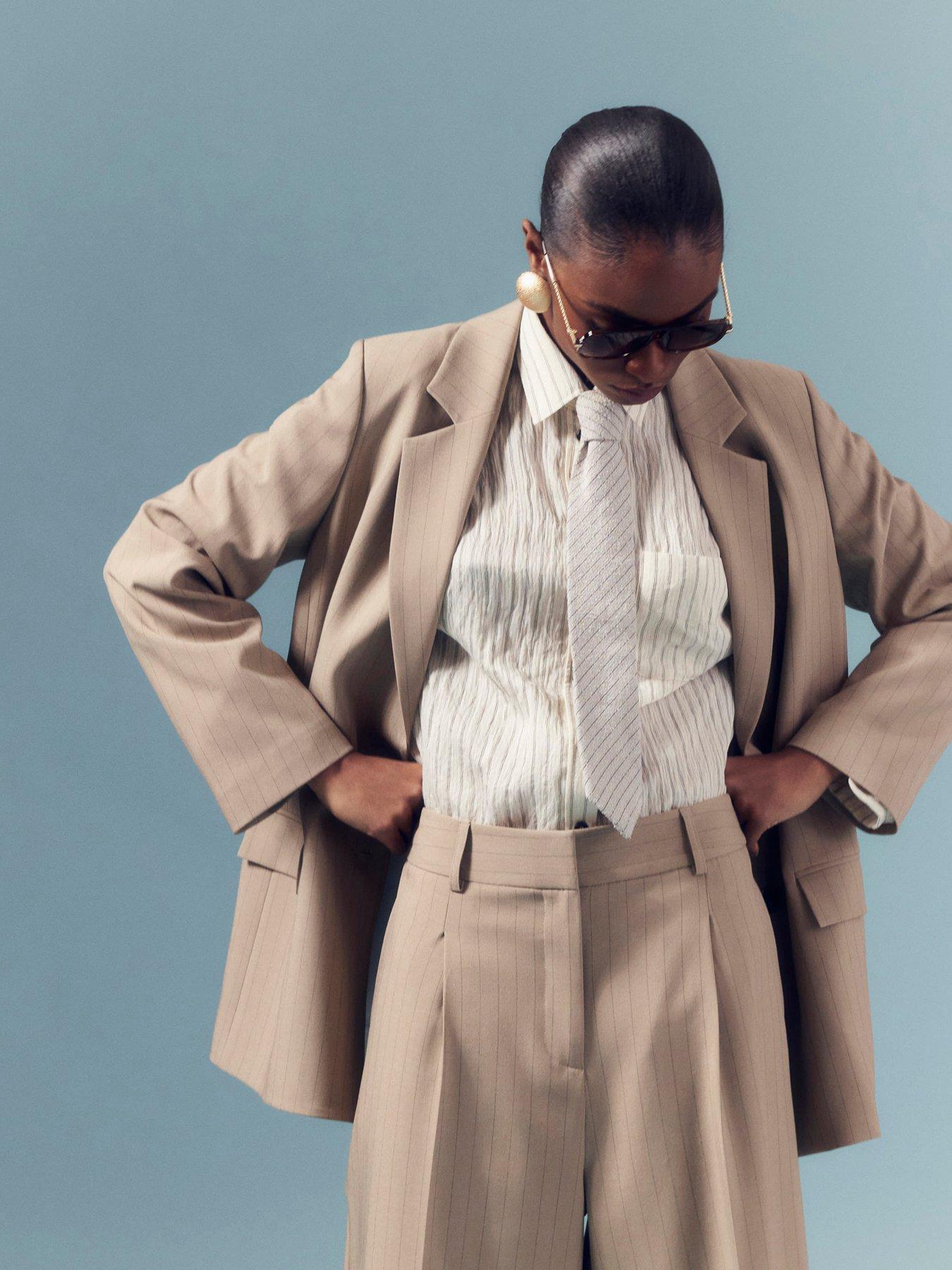 Image 4 of 6 of River Island Structured Oversized Blazer - Beige