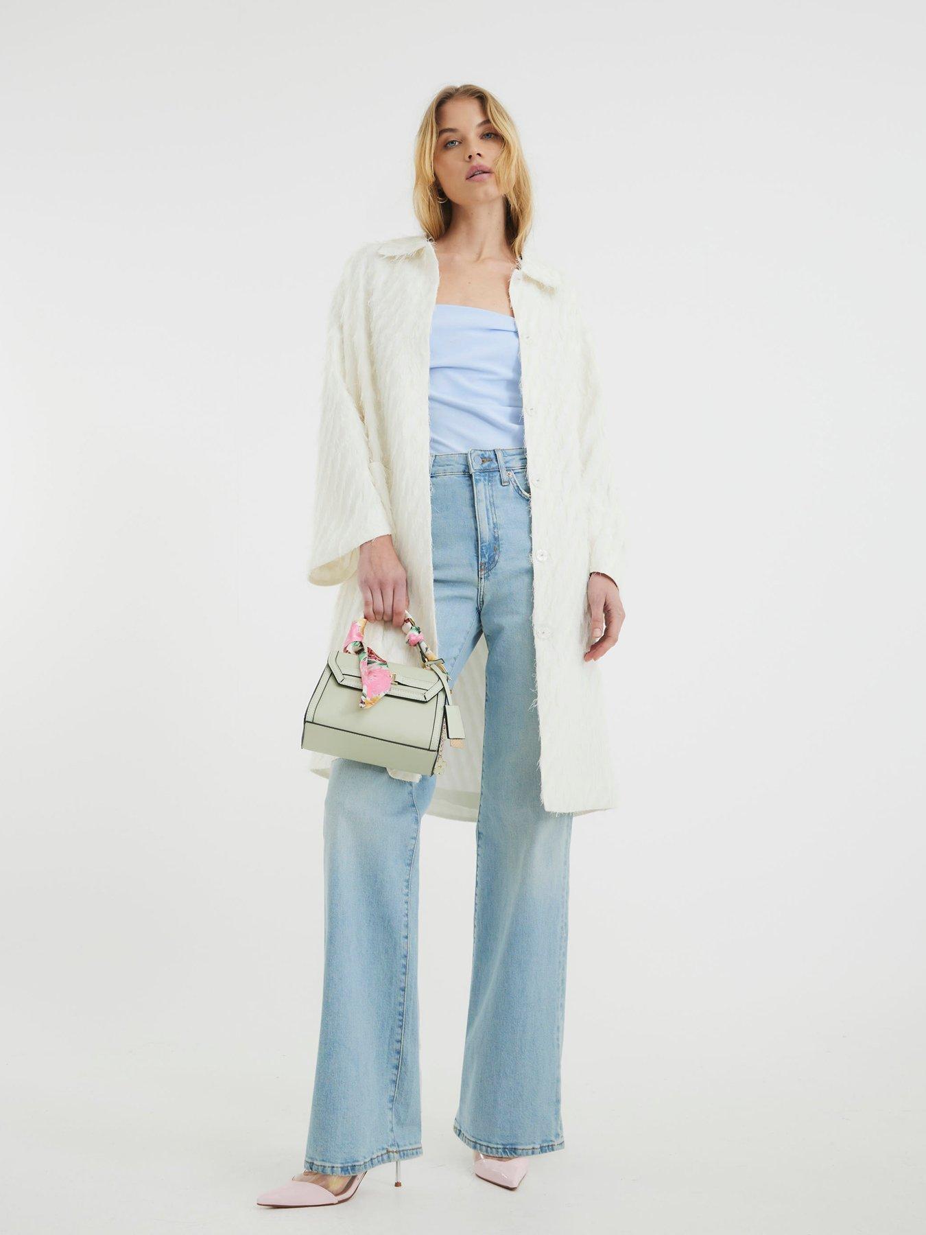 River Island Feather Fringe Coat - Cream
