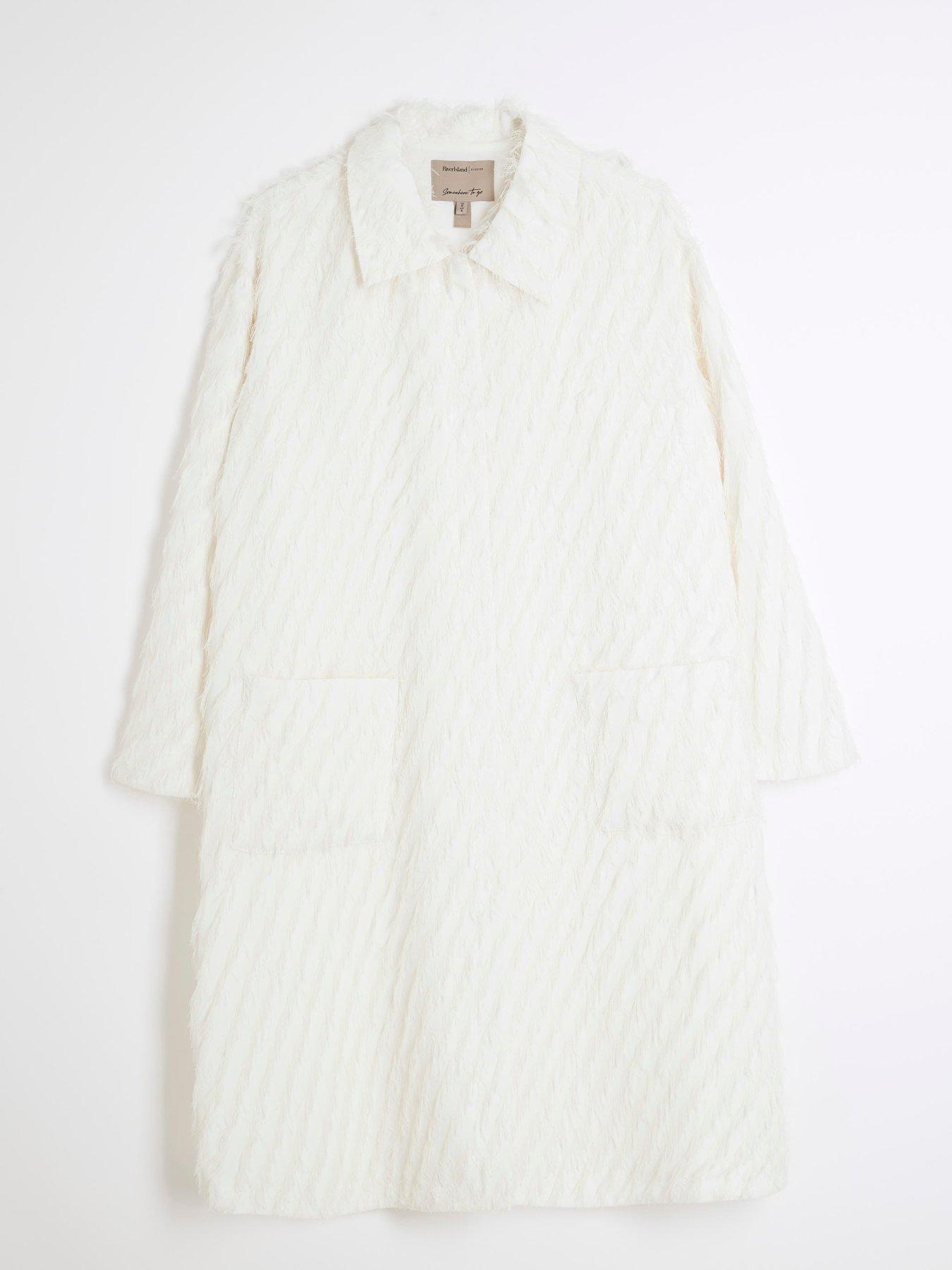 River Island Feather Fringe Coat Cream Very - Main Image