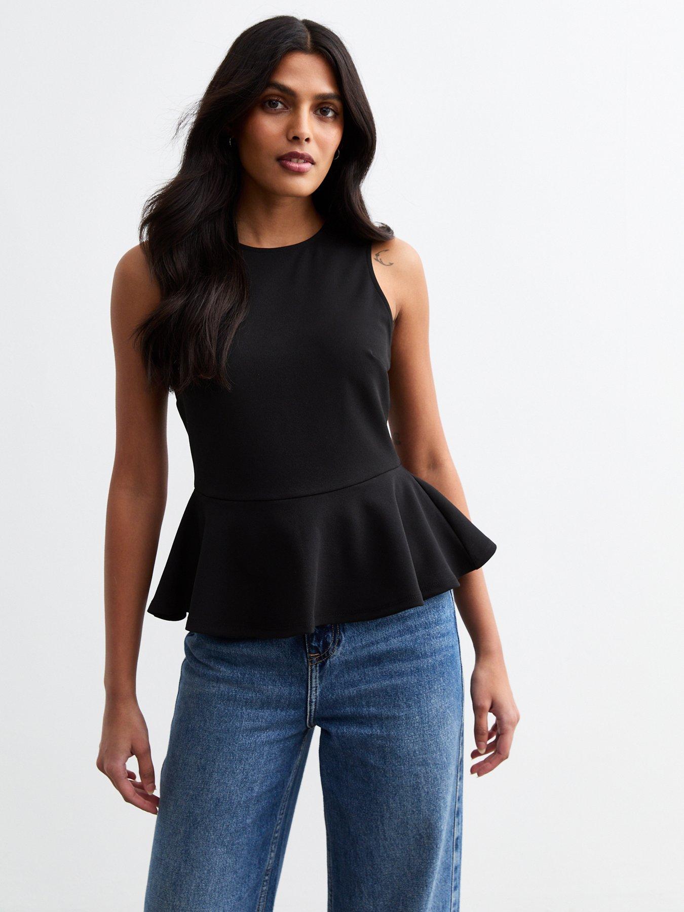 undefined Sleeveless Peplum Hem Top - Black