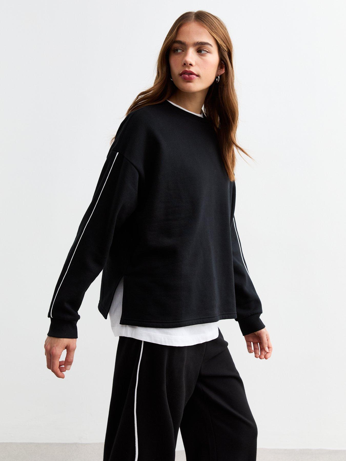 undefined Black Side Piping Oversized Sweatshirt