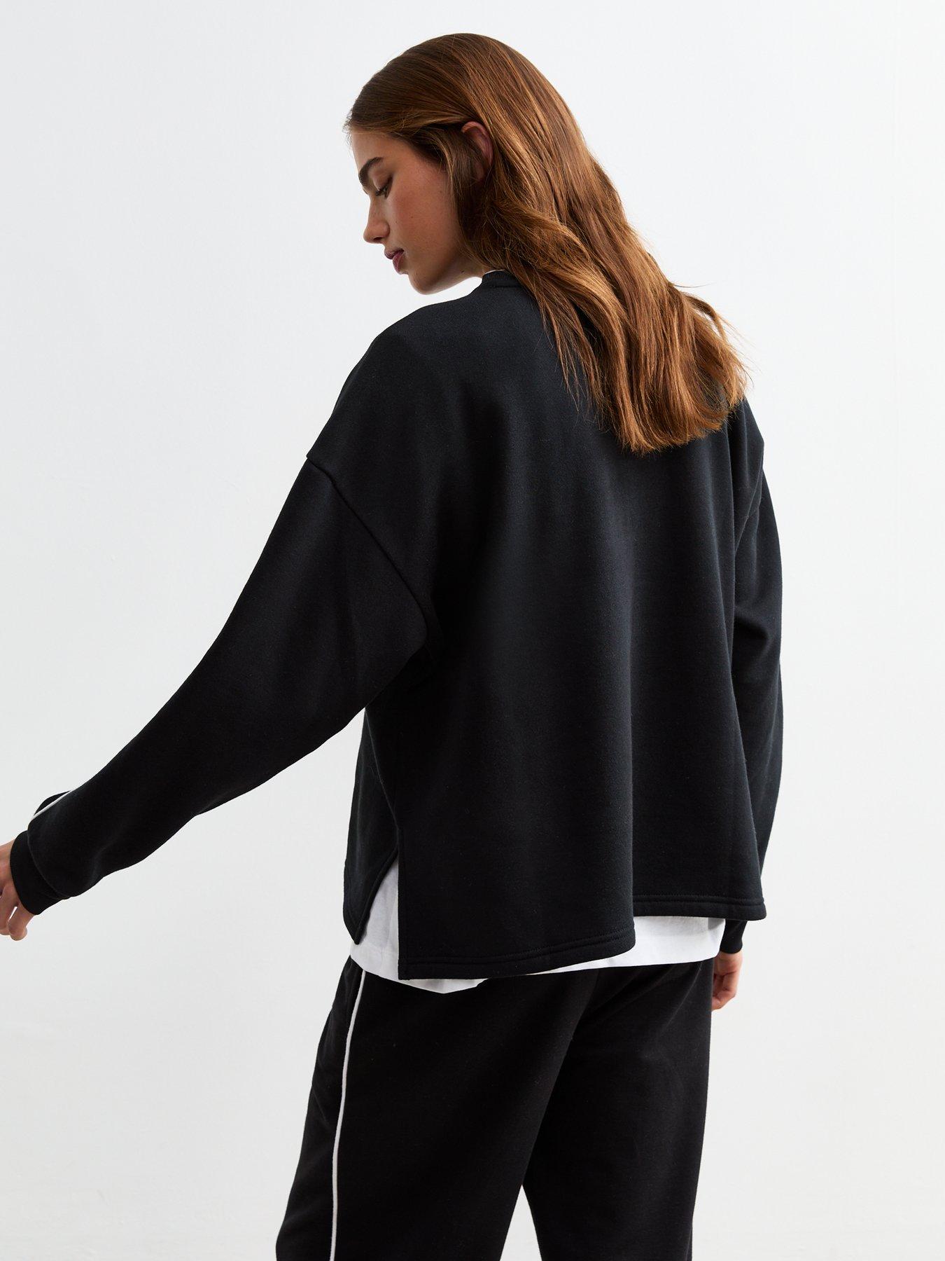 Image 2 of 5 of New Look Black Side Piping Oversized Sweatshirt