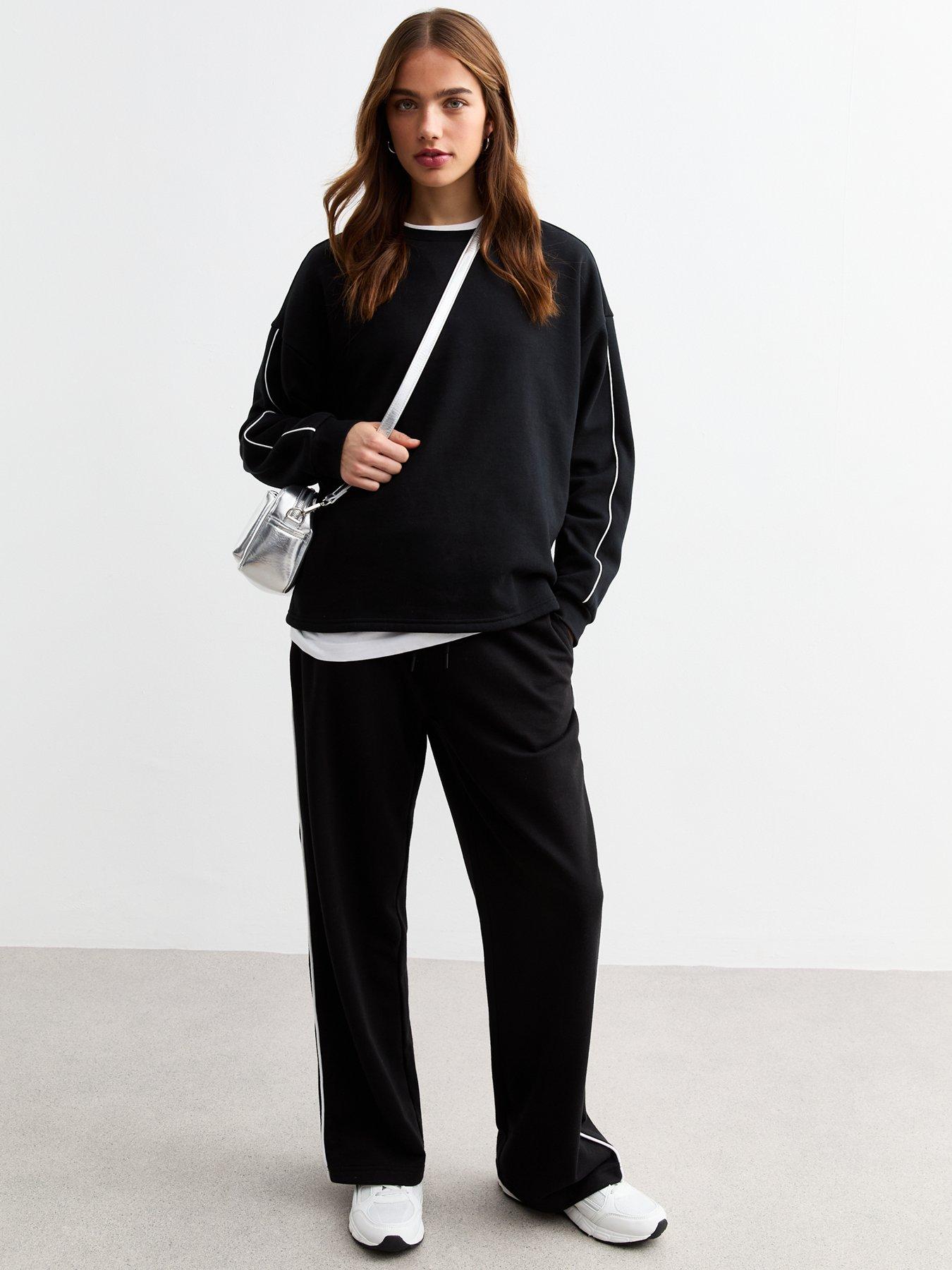Image 3 of 5 of New Look Black Side Piping Oversized Sweatshirt
