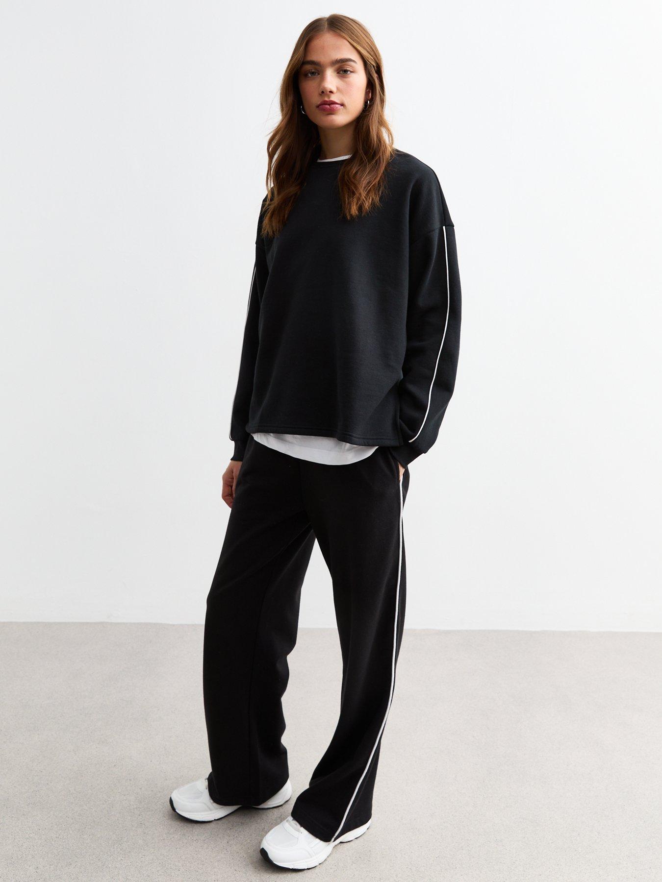 Image 5 of 5 of New Look Black Side Piping Oversized Sweatshirt
