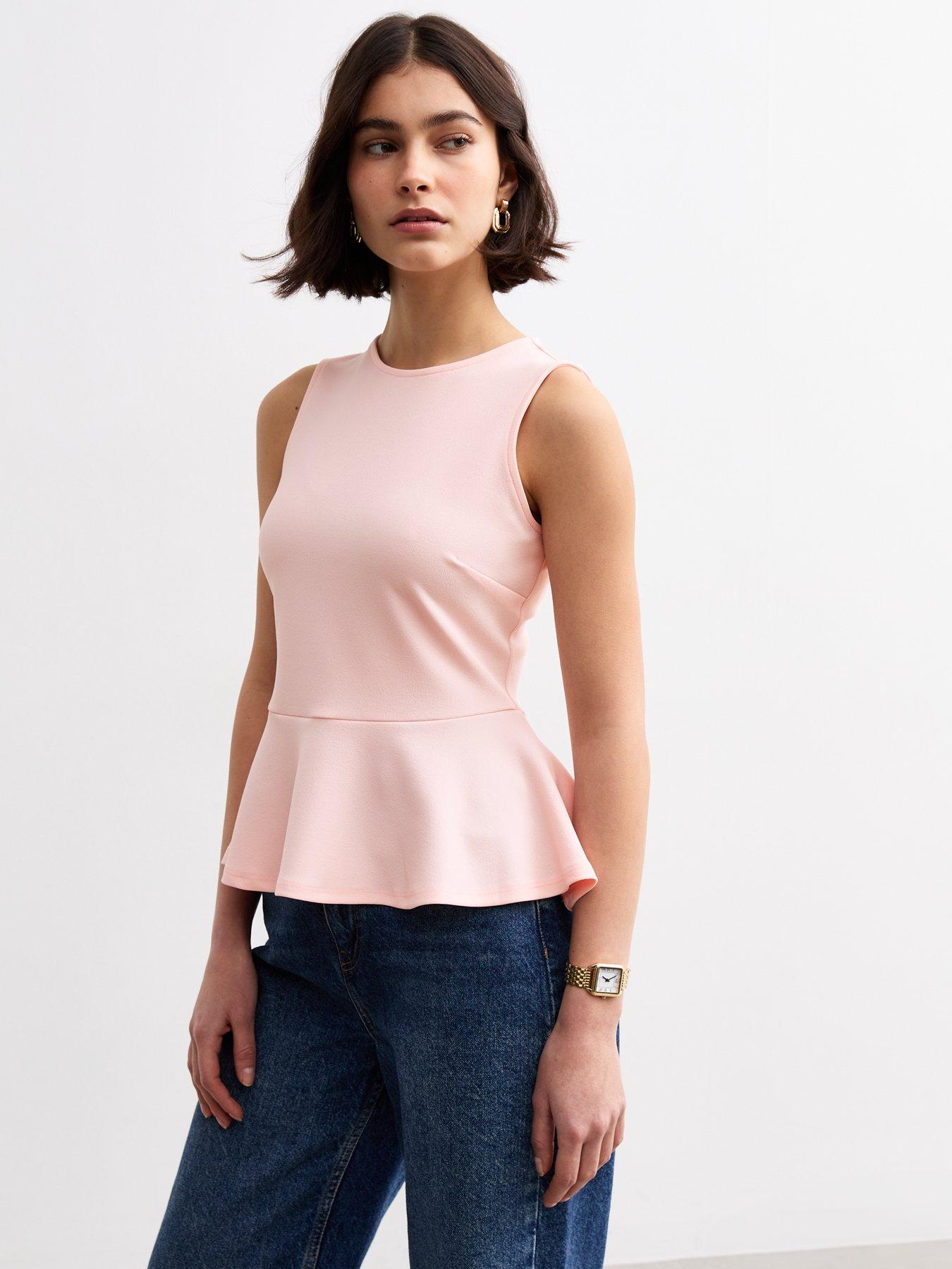 undefined Sleeveless Peplum Hem Top - Light Pink