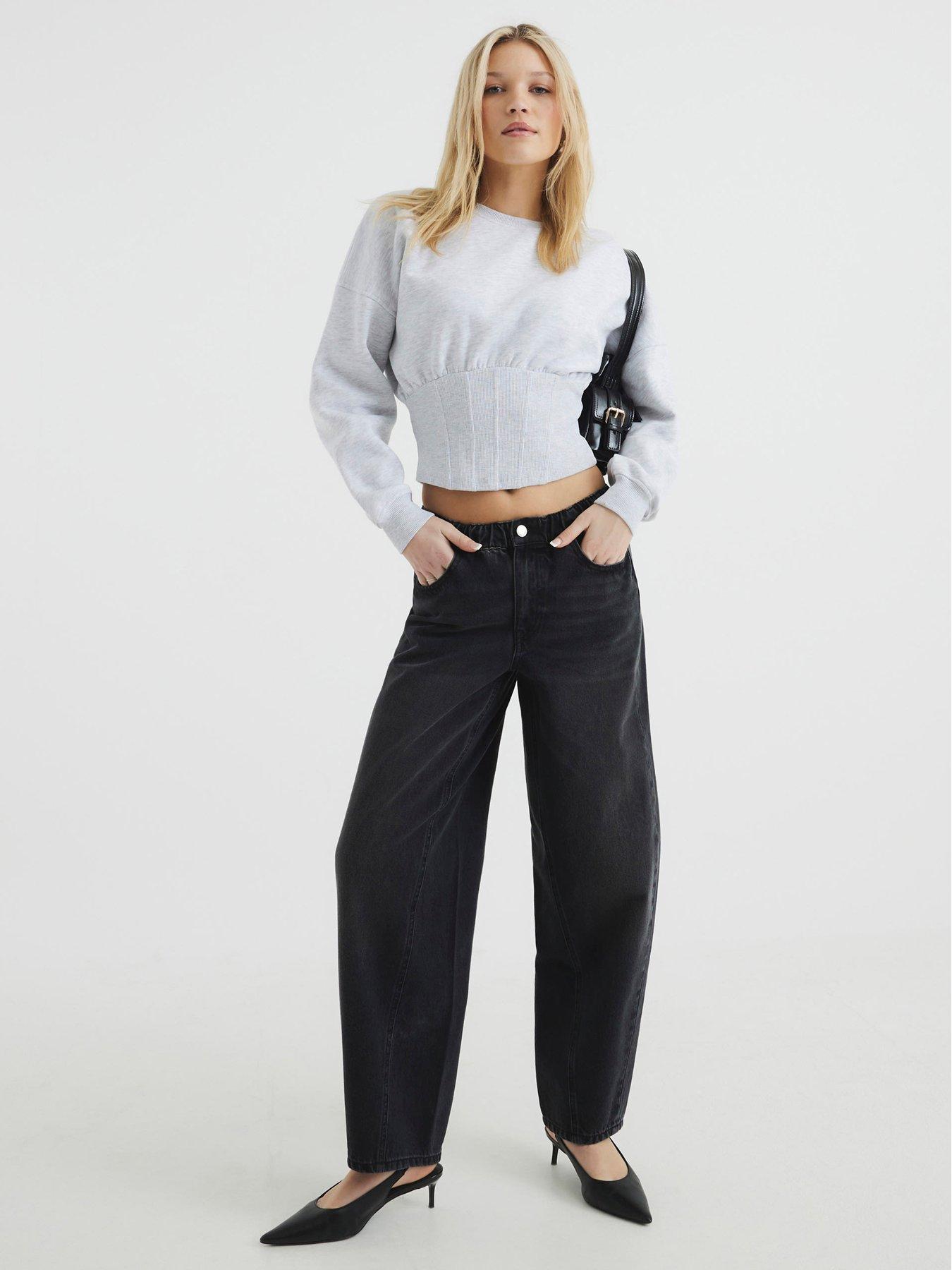 River Island Elasticated Barrel Jean - Black