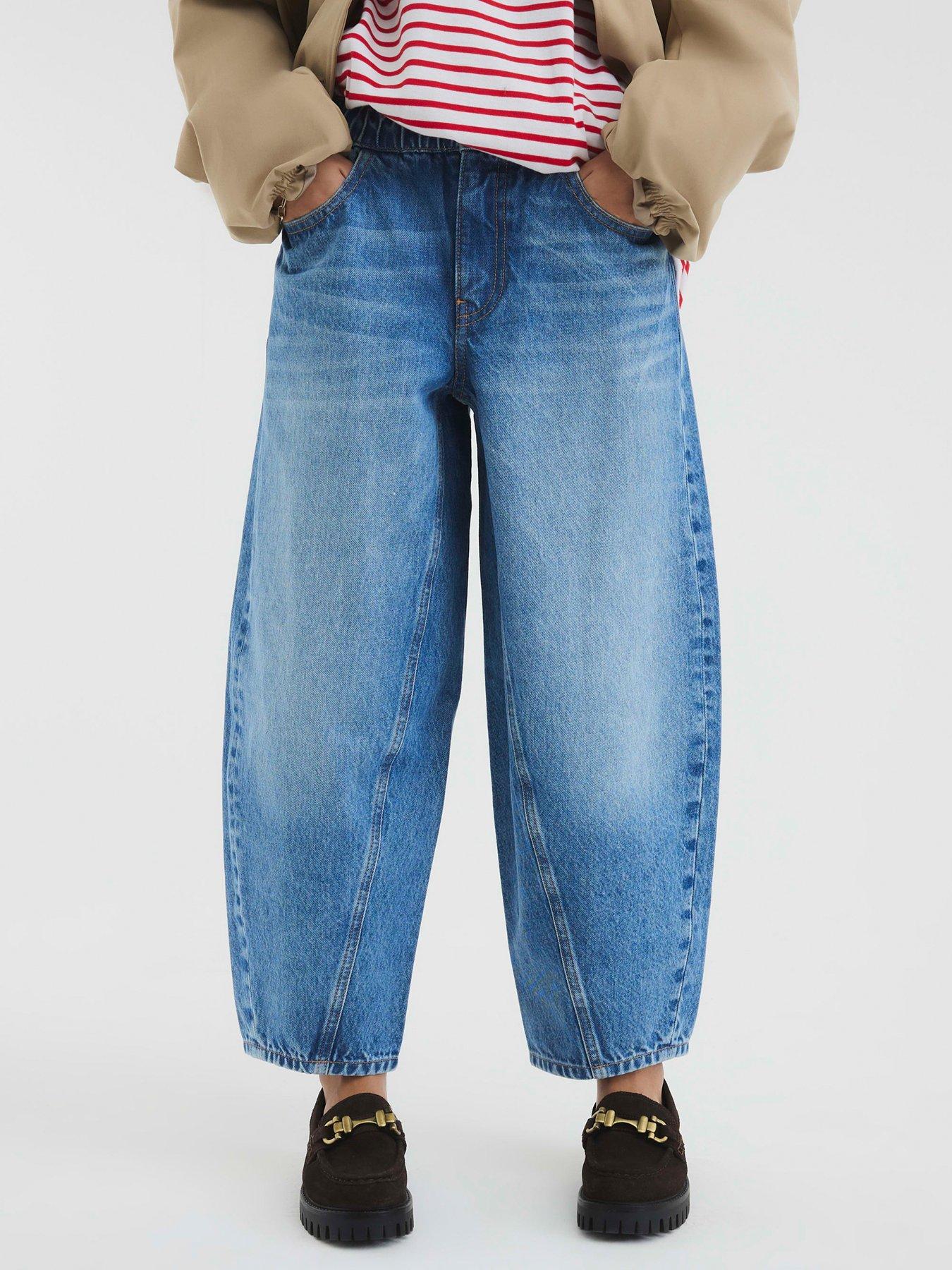 undefined Petite Elasticated Barrel Jean - Medium Denim