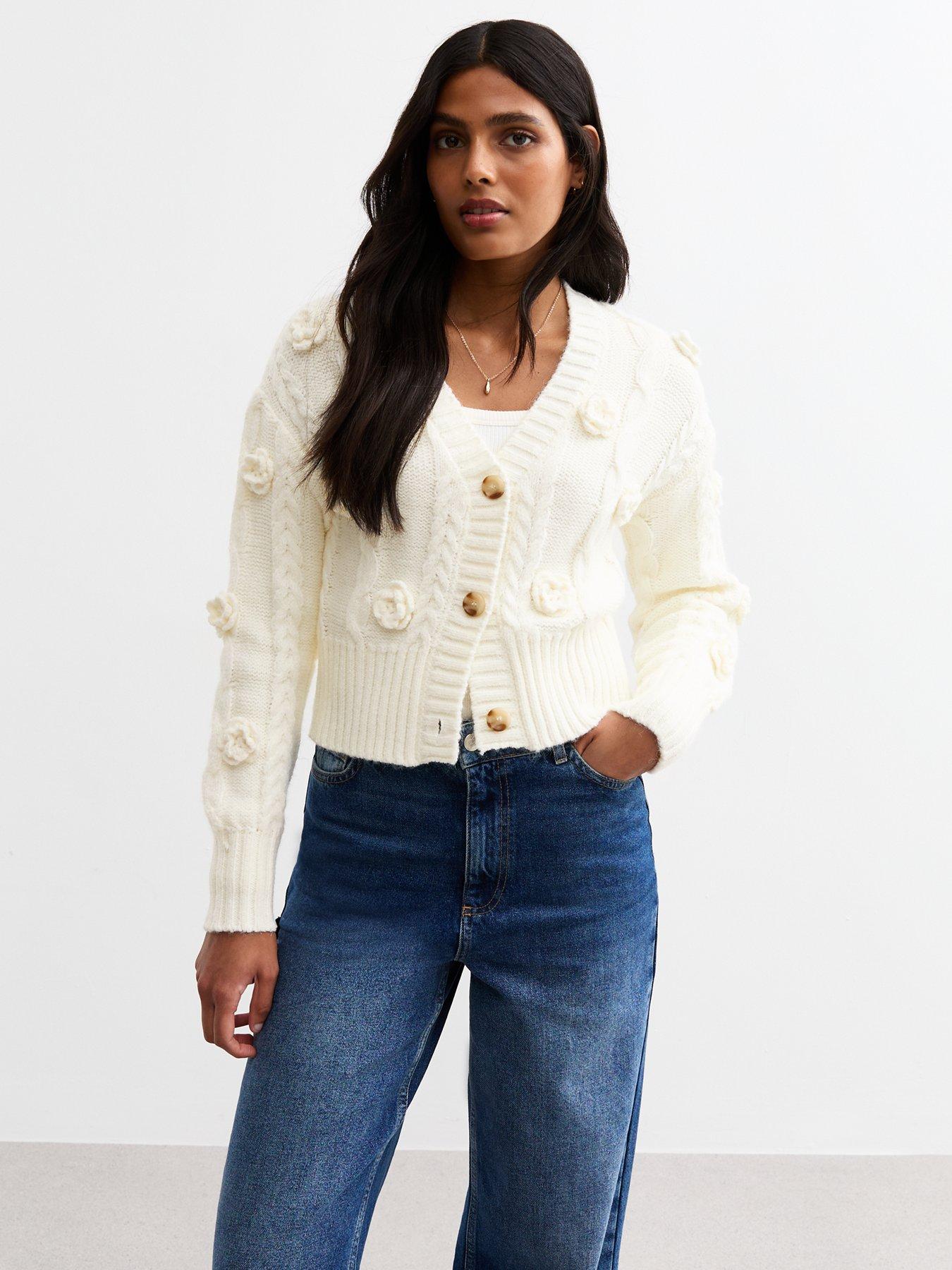 undefined Off White 3d Floral Appliqué V-neck Cardigan