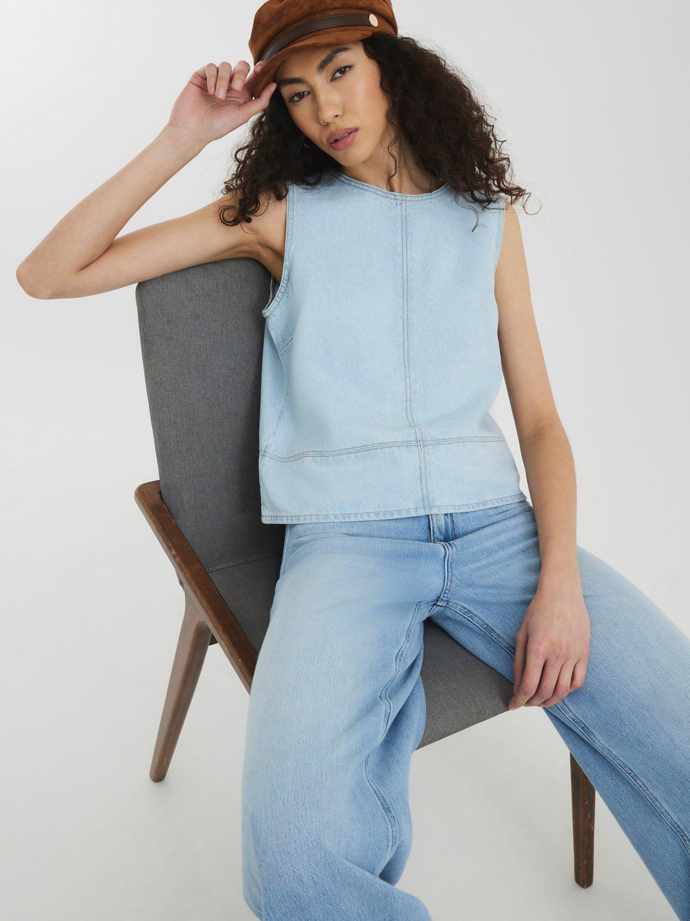 undefined Crew Neck Denim Top - Light Denim