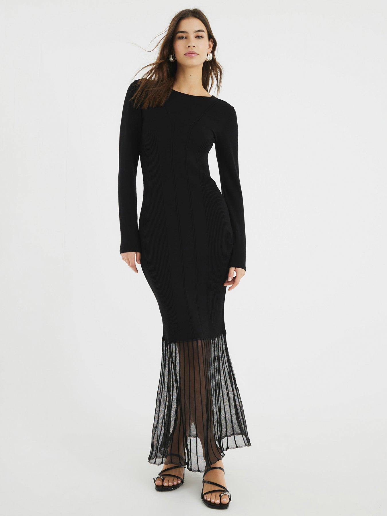 black sweater knit dress Massey Black Knit Midi Dress | Women's Clothing main image 1