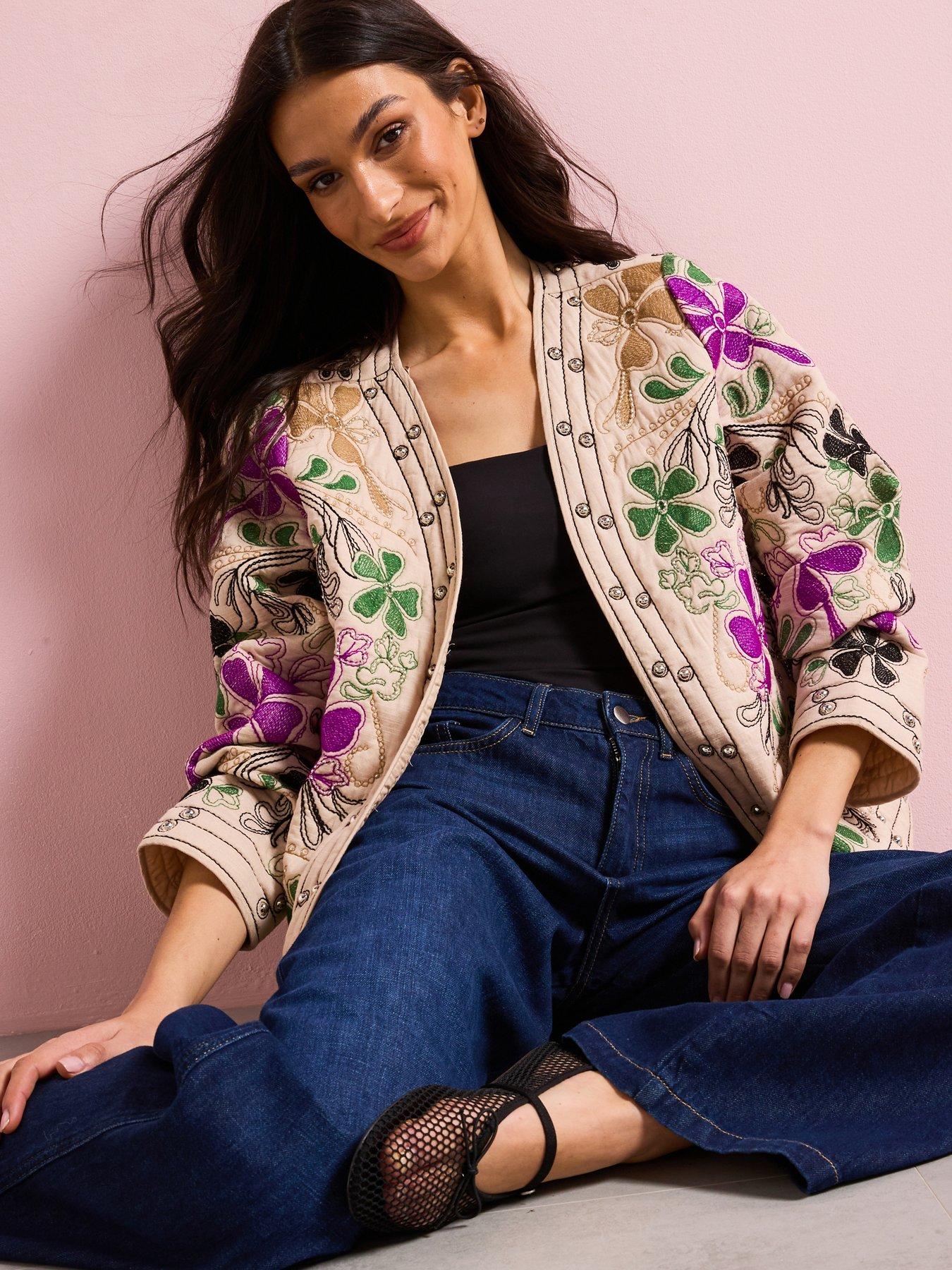 undefined Floral Studded Jacket - Cream