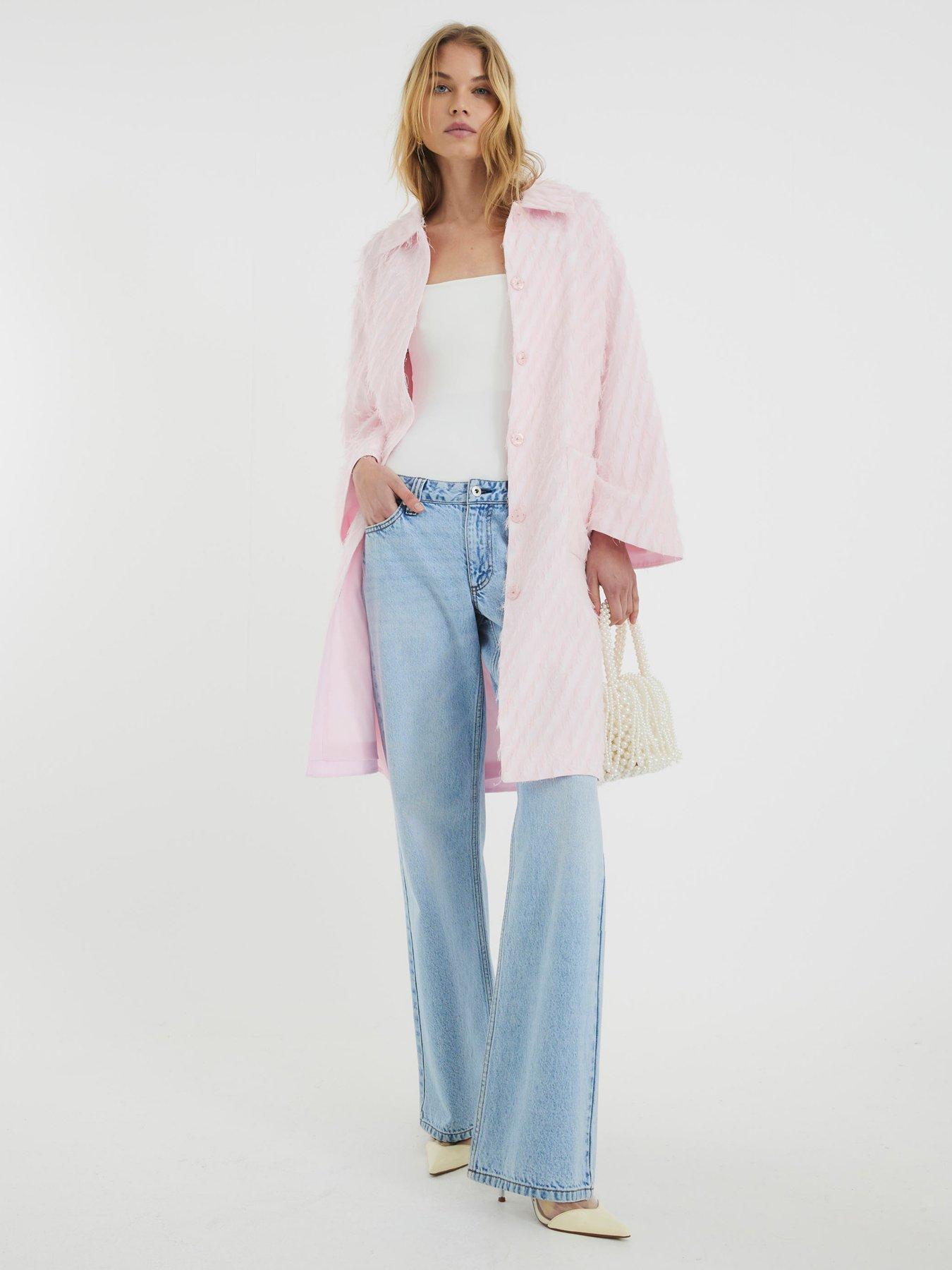 undefined Feather Fringe Midi Coat - Pink