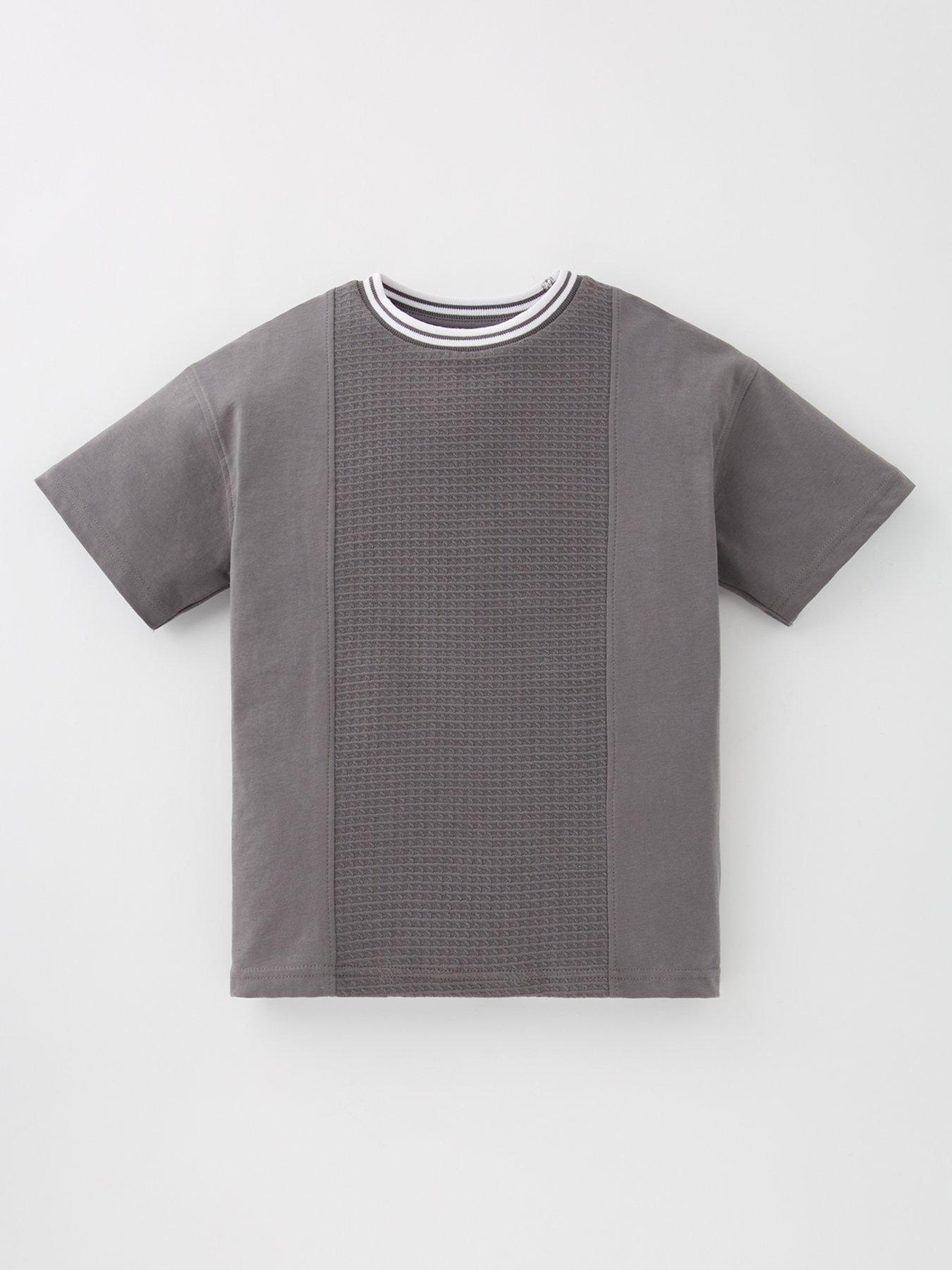 undefined Boys Textured Panel T-Shirt  - Grey