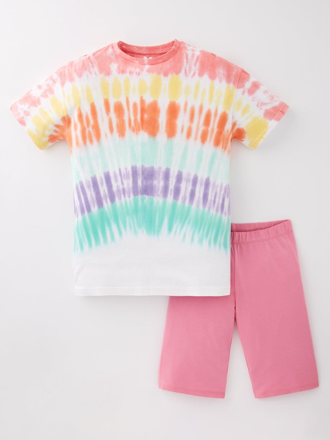 undefined Girls Tie Dye Cycling Short And T-Shirt Set - Pink