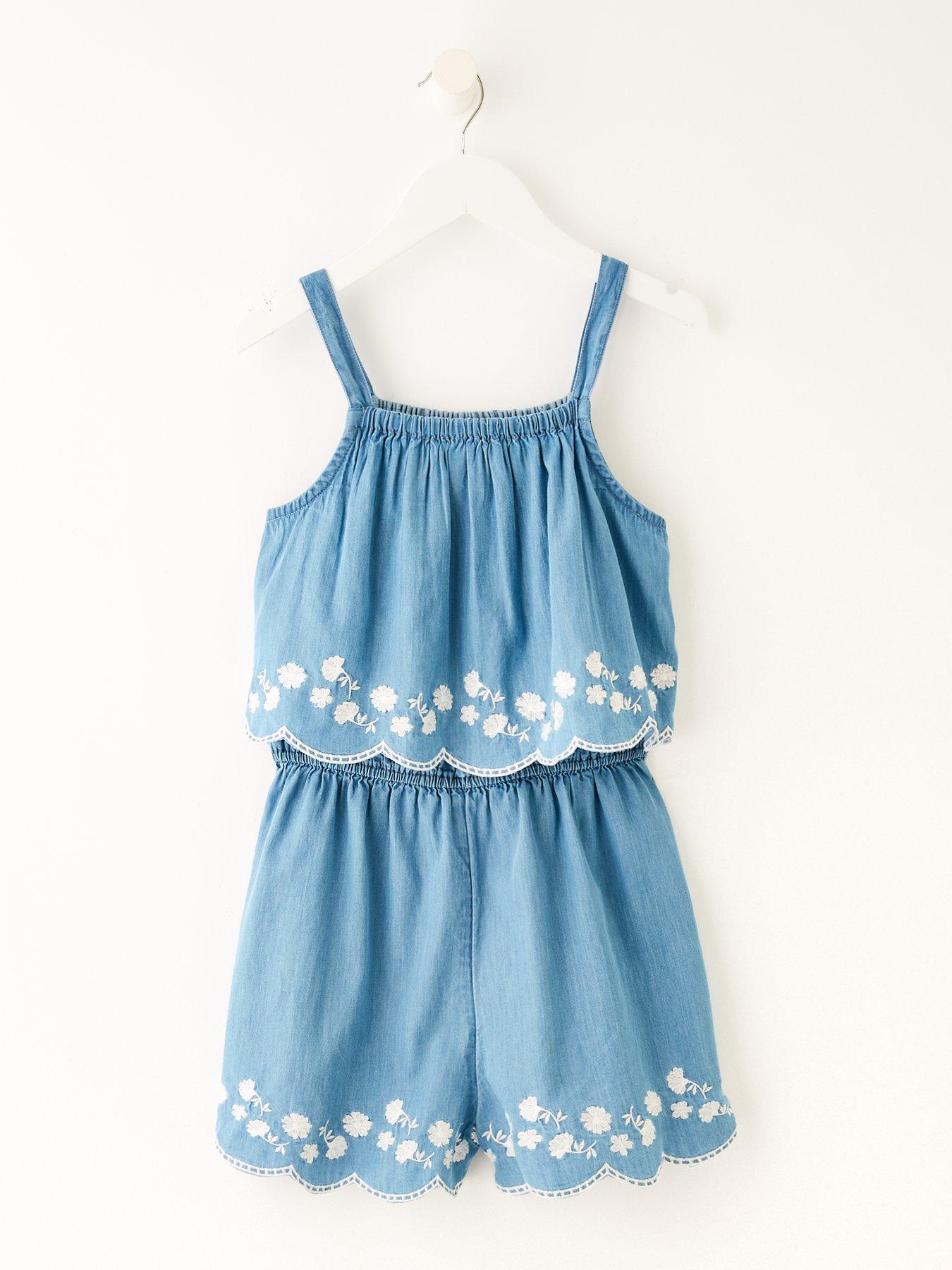 undefined Girls Chambray Scallop Edge Playsuit