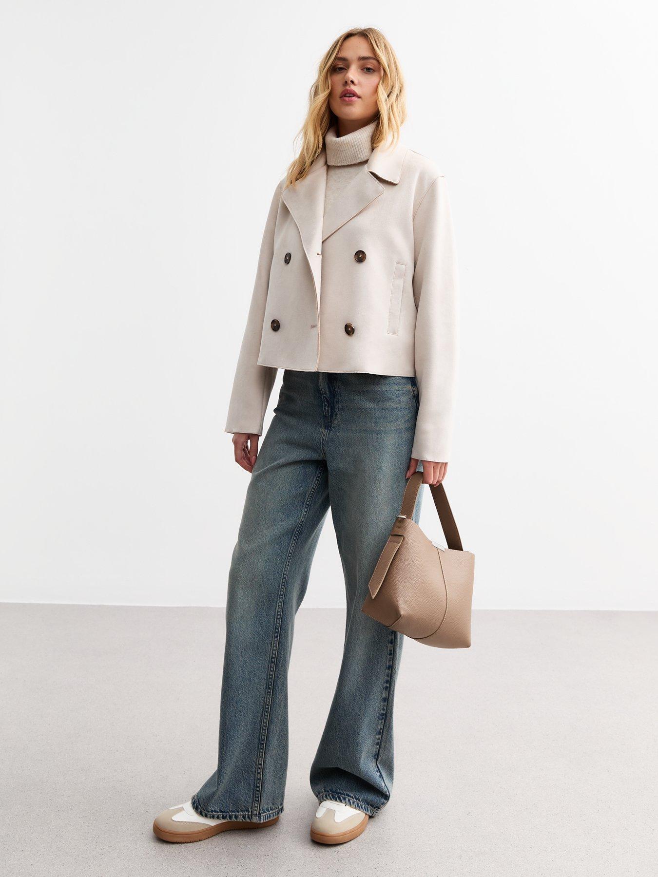 undefined Faux Suede Cropped Jacket - Light Grey