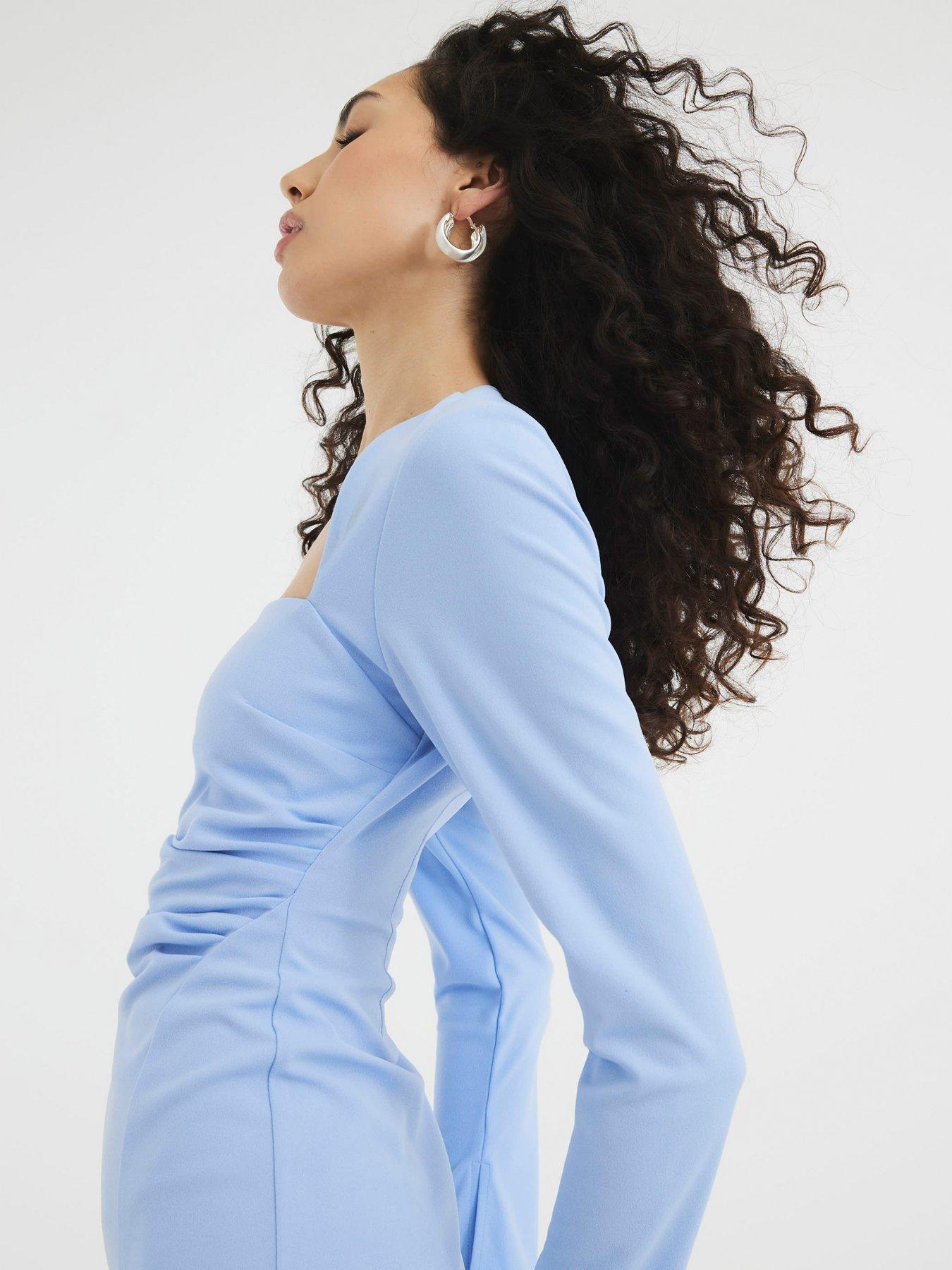 Image 4 of 6 of River Island Square Neck A-Line Mini Dress - Light Blue