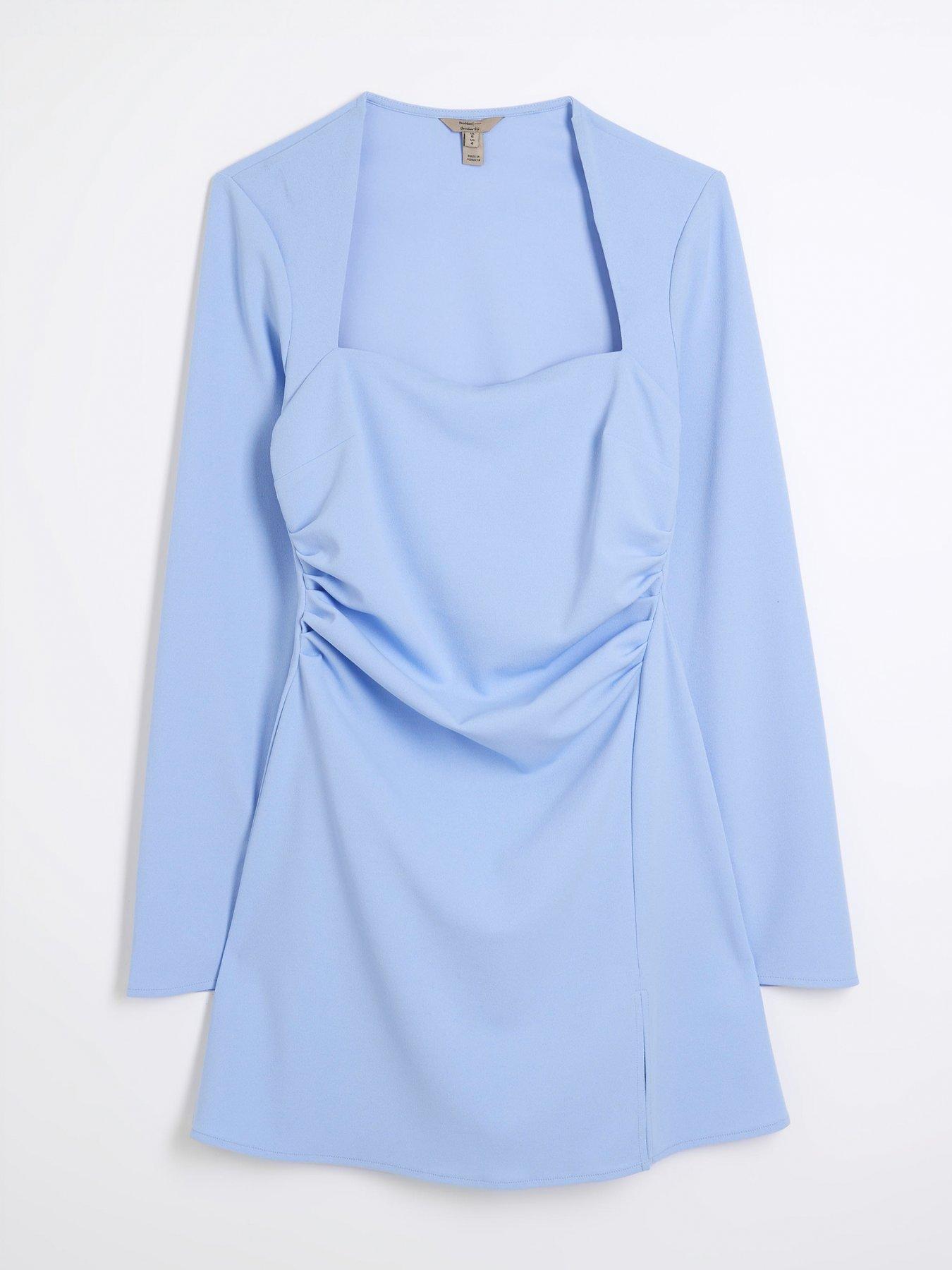 Image 5 of 6 of River Island Square Neck A-Line Mini Dress - Light Blue