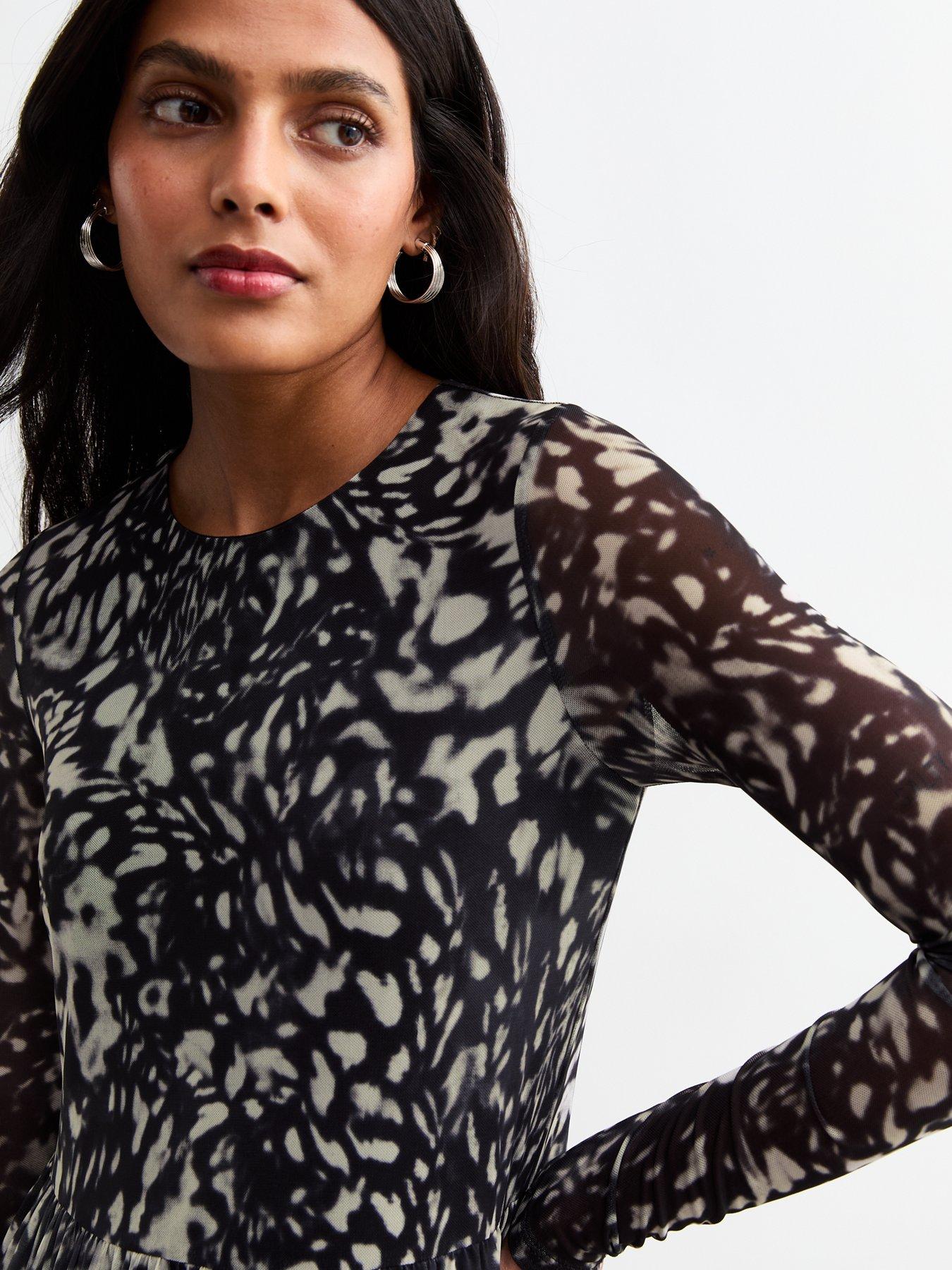 Animal Print Long Sleeve Lace Up Midi Dress