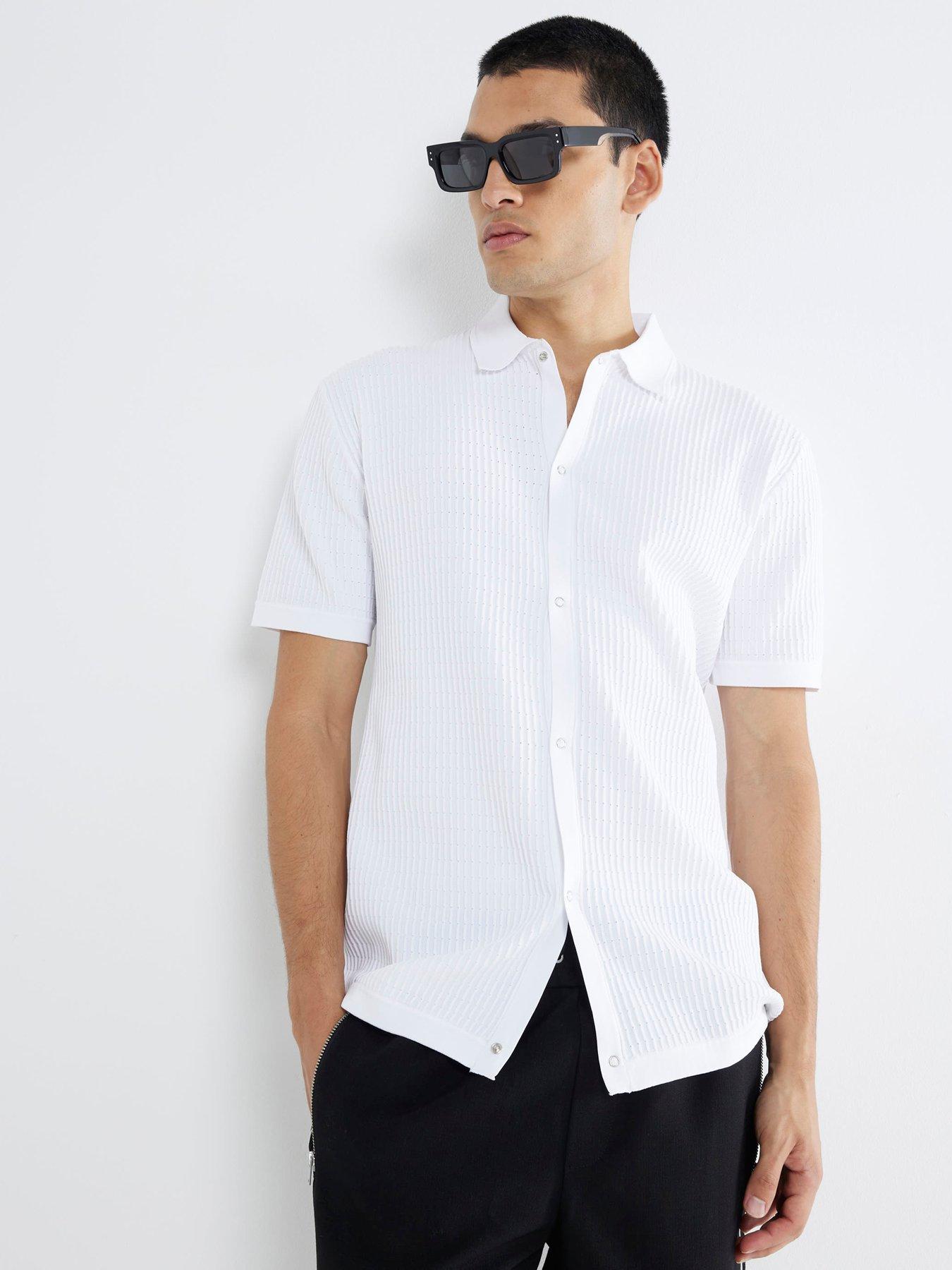 undefined River Island Short Sleeve Brick Pointelle Shirt