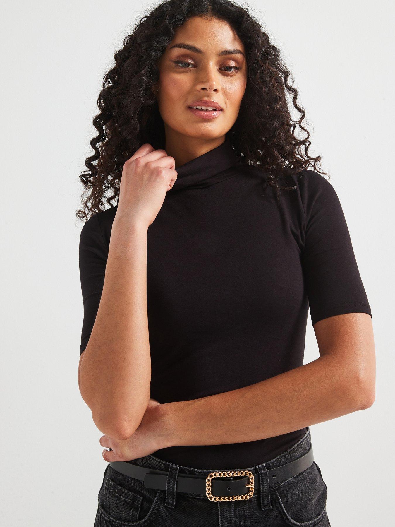 V by Very Turtleneck Half Sleeve Top Black Very
