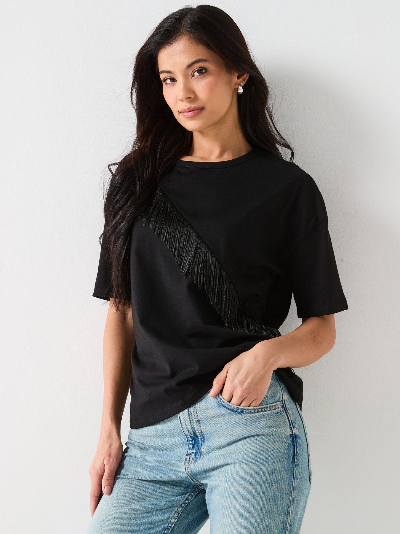 undefined Fringe Detail T-Shirt - Black