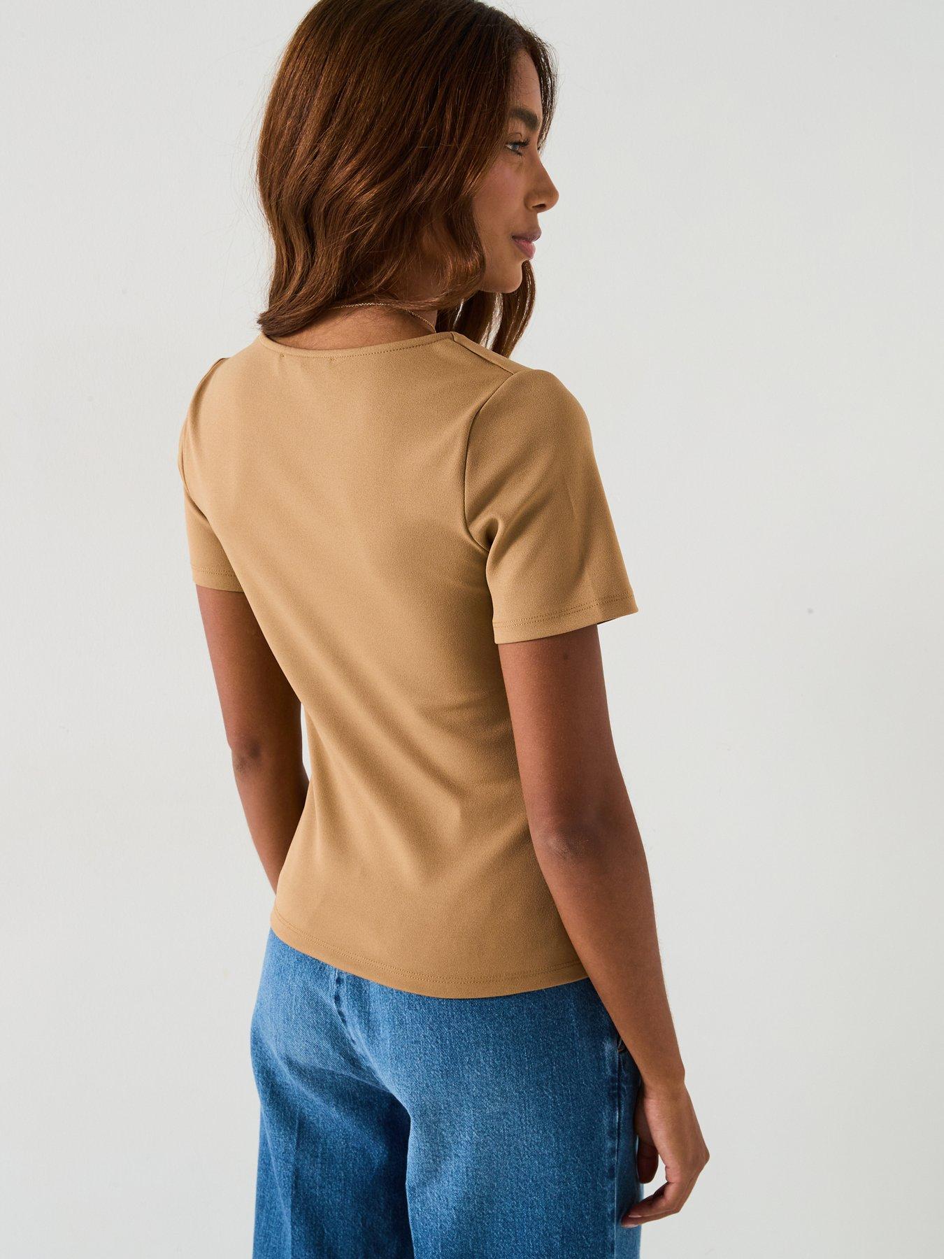 Image 2 of 5 of V by Very Square Neck Button Up Top - Neutral
