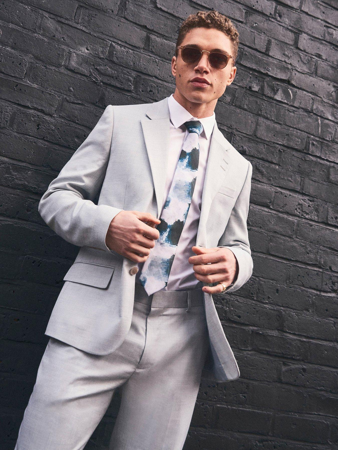Image 1 of 6 of River Island Sharkskin Suit Jacket - Green