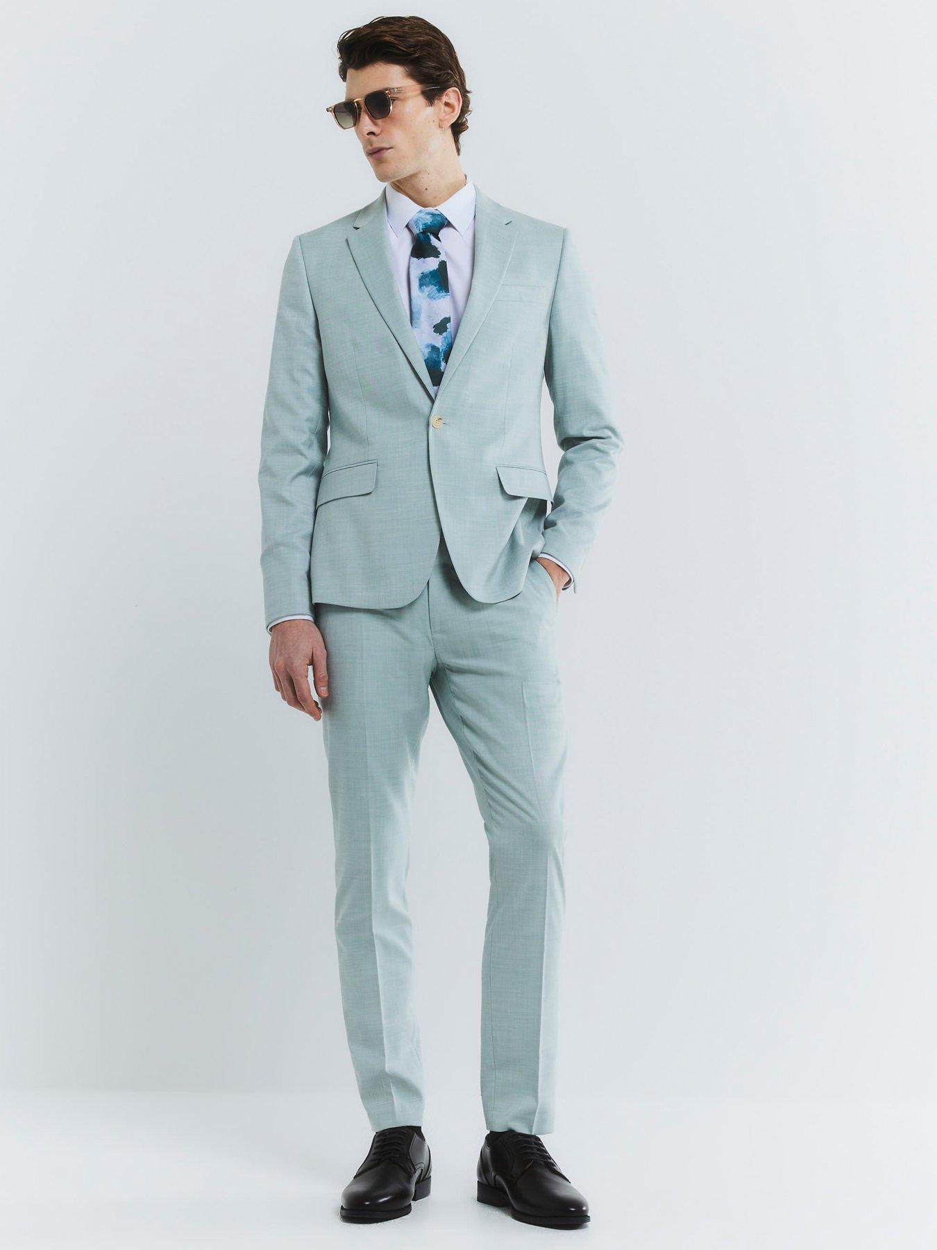 Image 3 of 6 of River Island Sharkskin Suit Jacket - Green