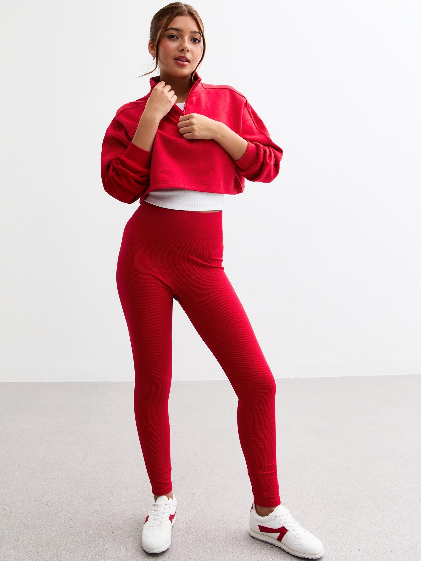 undefined Girls Ribbed Leggings - Red