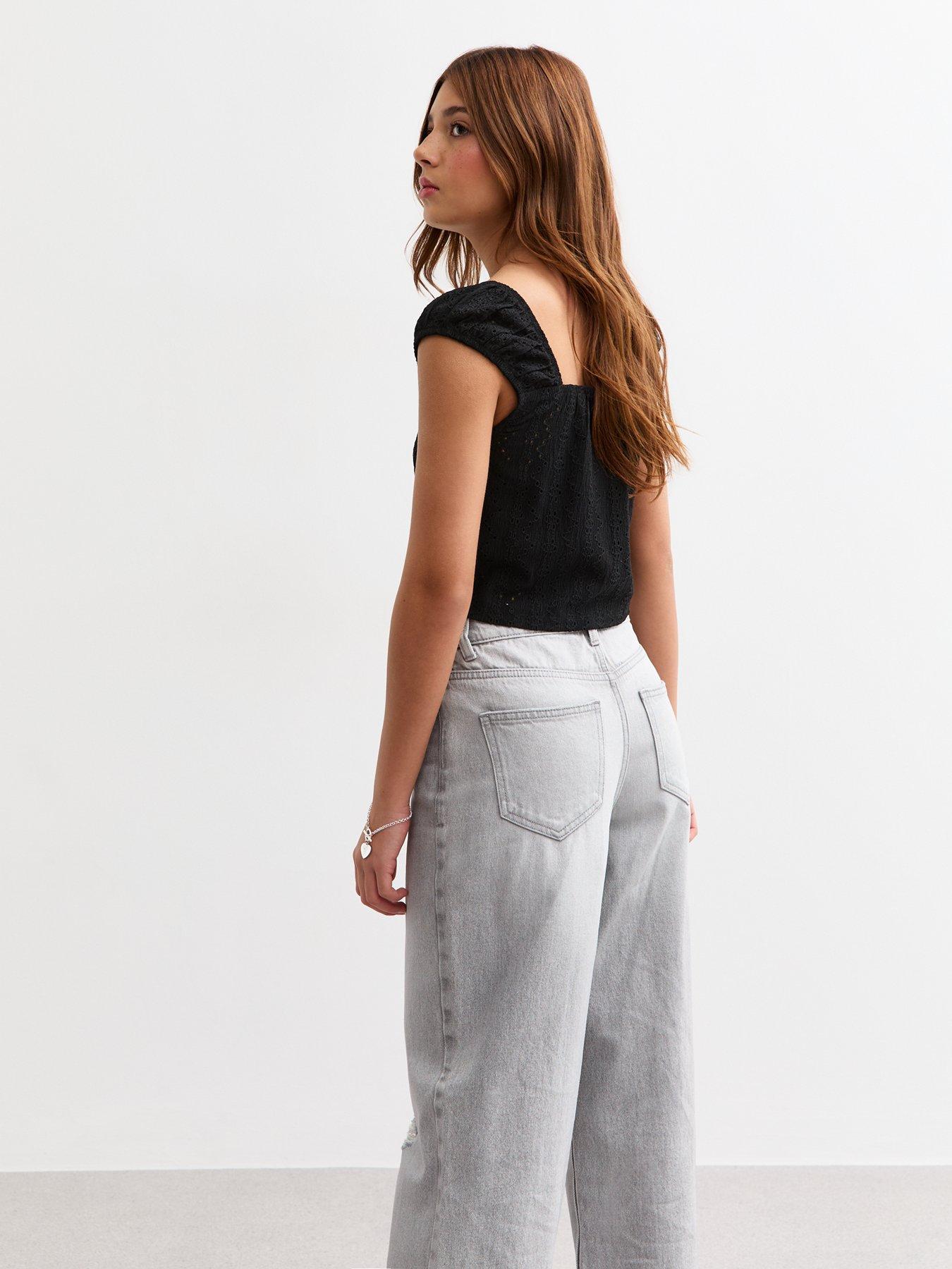 Image 2 of 4 of New Look 915 Girls Broderie Anglaise Cropped Top - Black