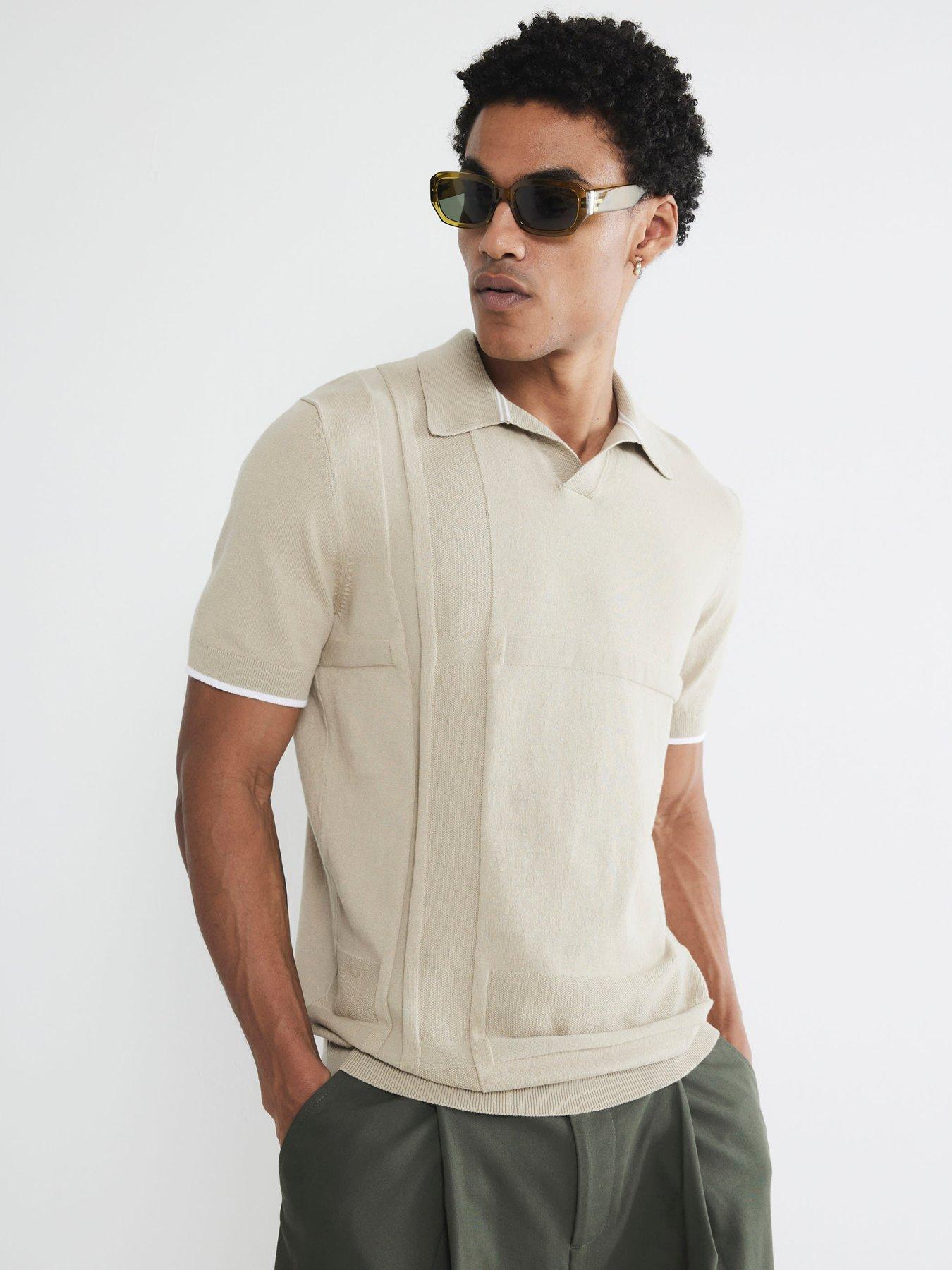 undefined Asymmetric Knitted Open Collar Polo Shirt - Beige