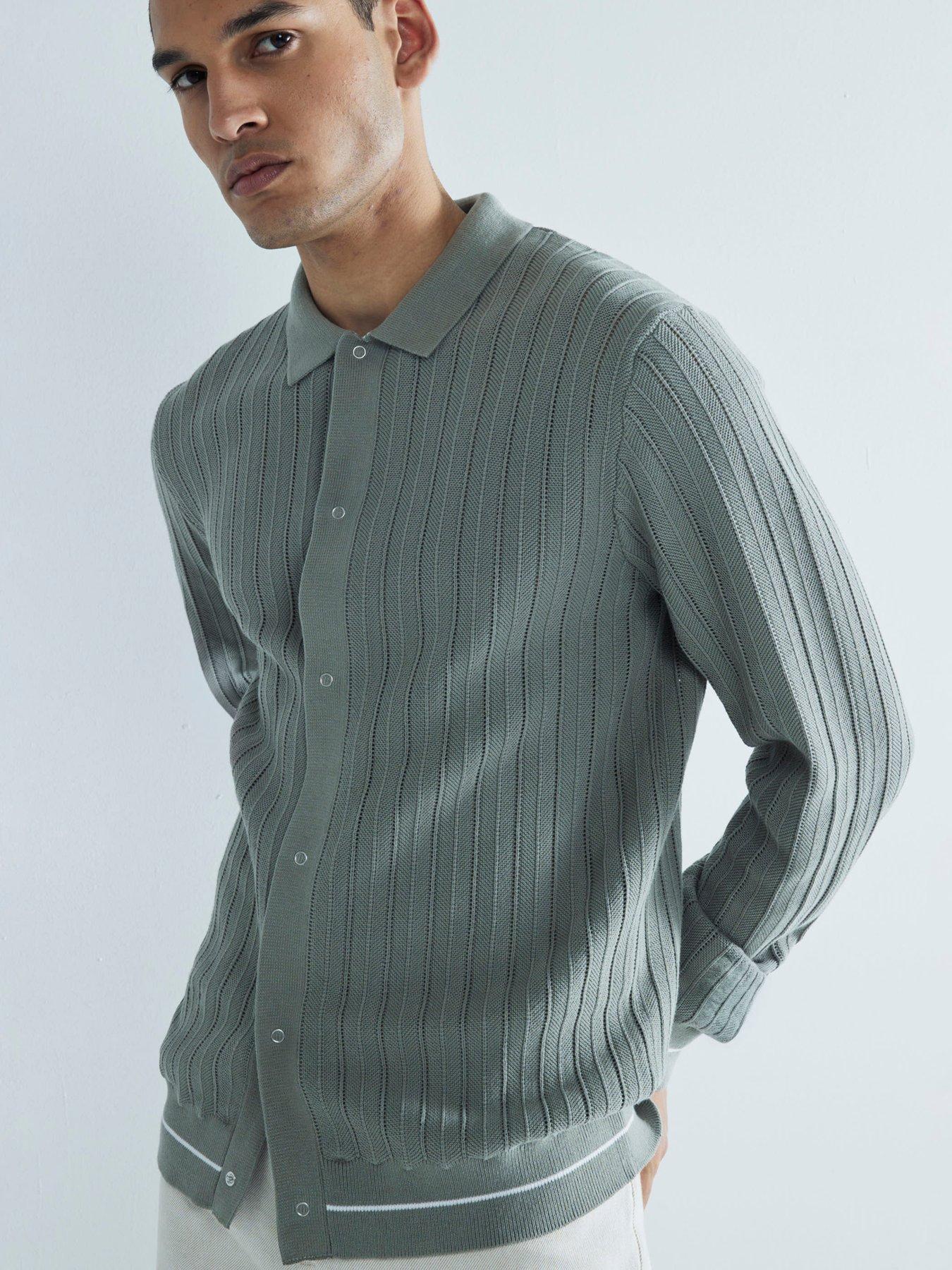 undefined Knitted Textured Long Sleeve Shirt - Light Green