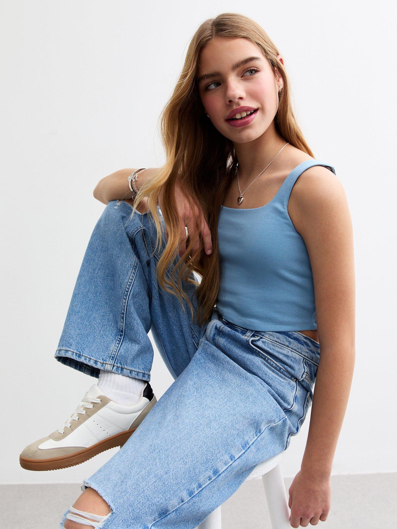 undefined Girls Square Neck Cropped Cami Top - Blue
