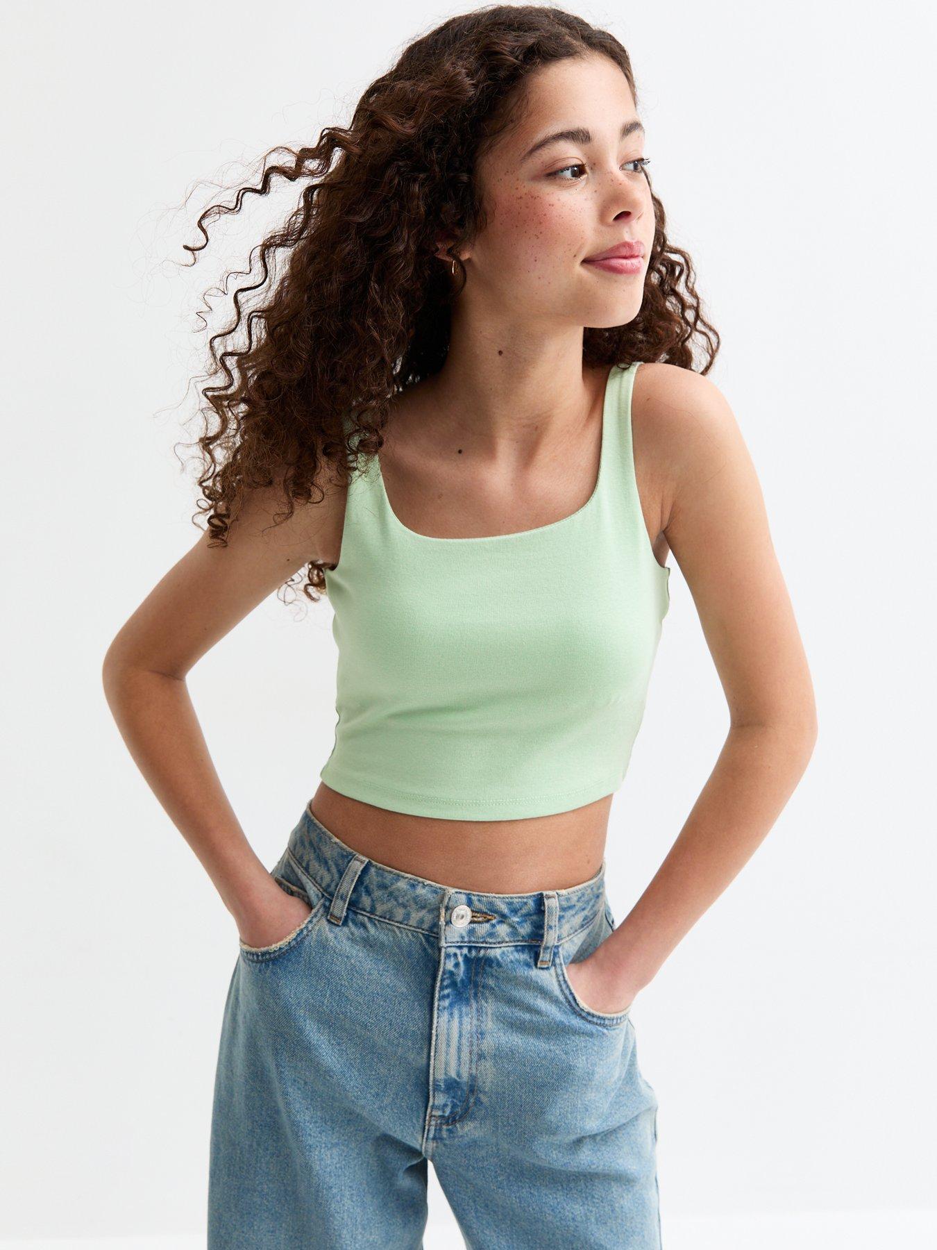 undefined Girls Mint Green Square Neck Cropped Cami Top