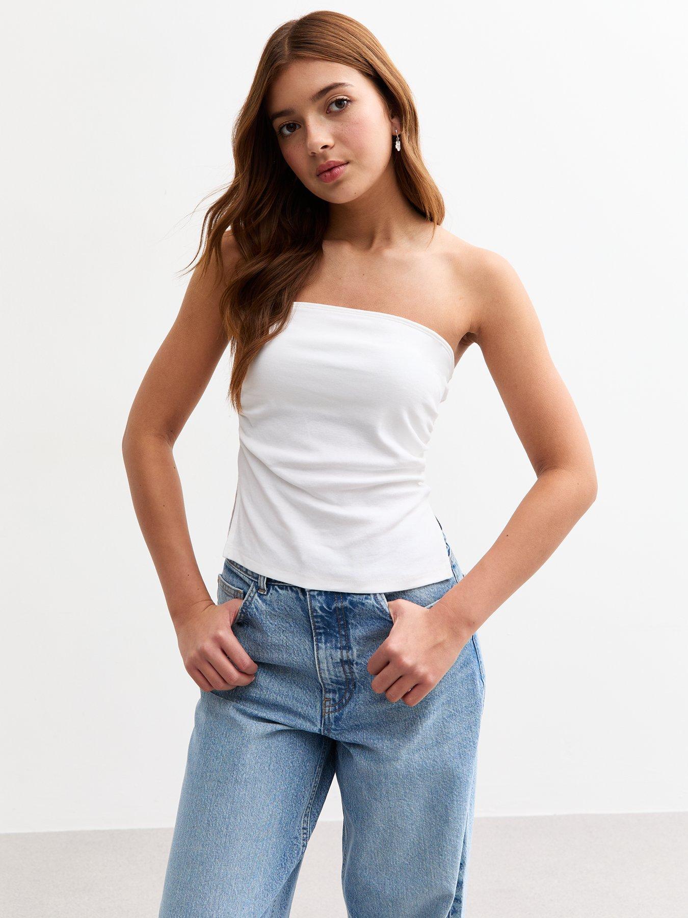 undefined Girls Ruched Side Bandeau - White