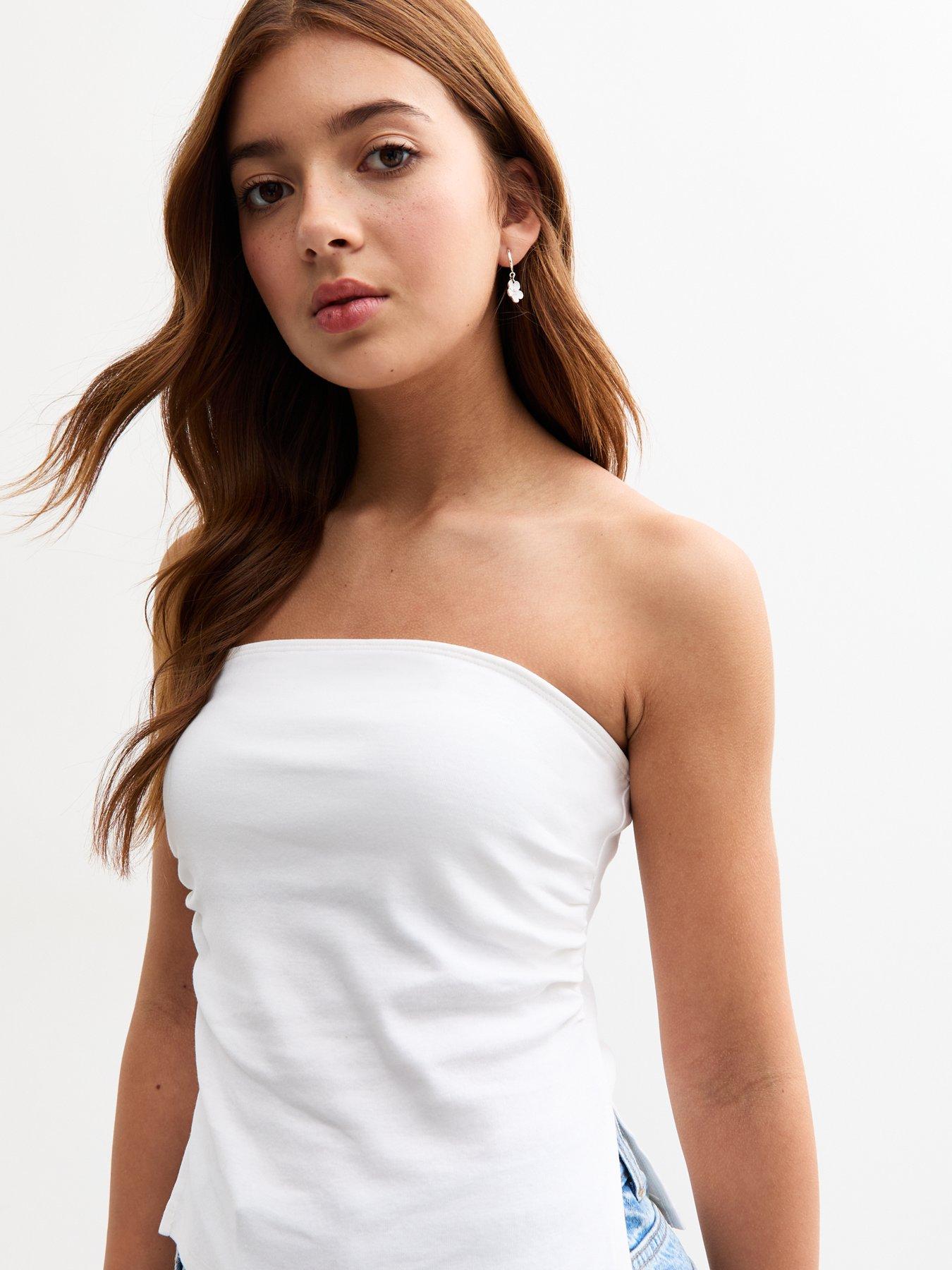 Image 4 of 4 of New Look 915 Girls Ruched Side Bandeau - White