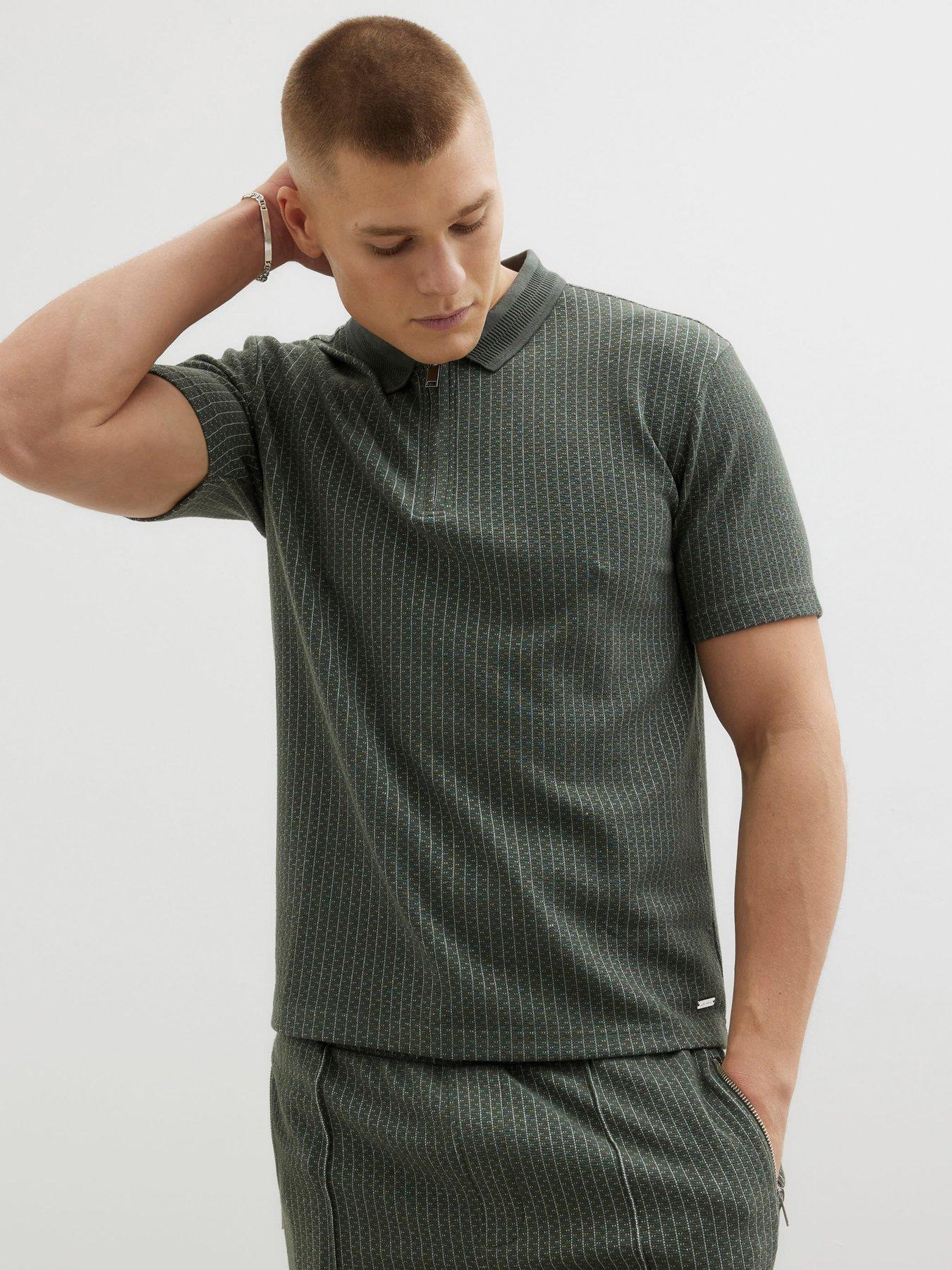 undefined Short Sleeve Slim Fit Jacquard Zip Polo Shirt