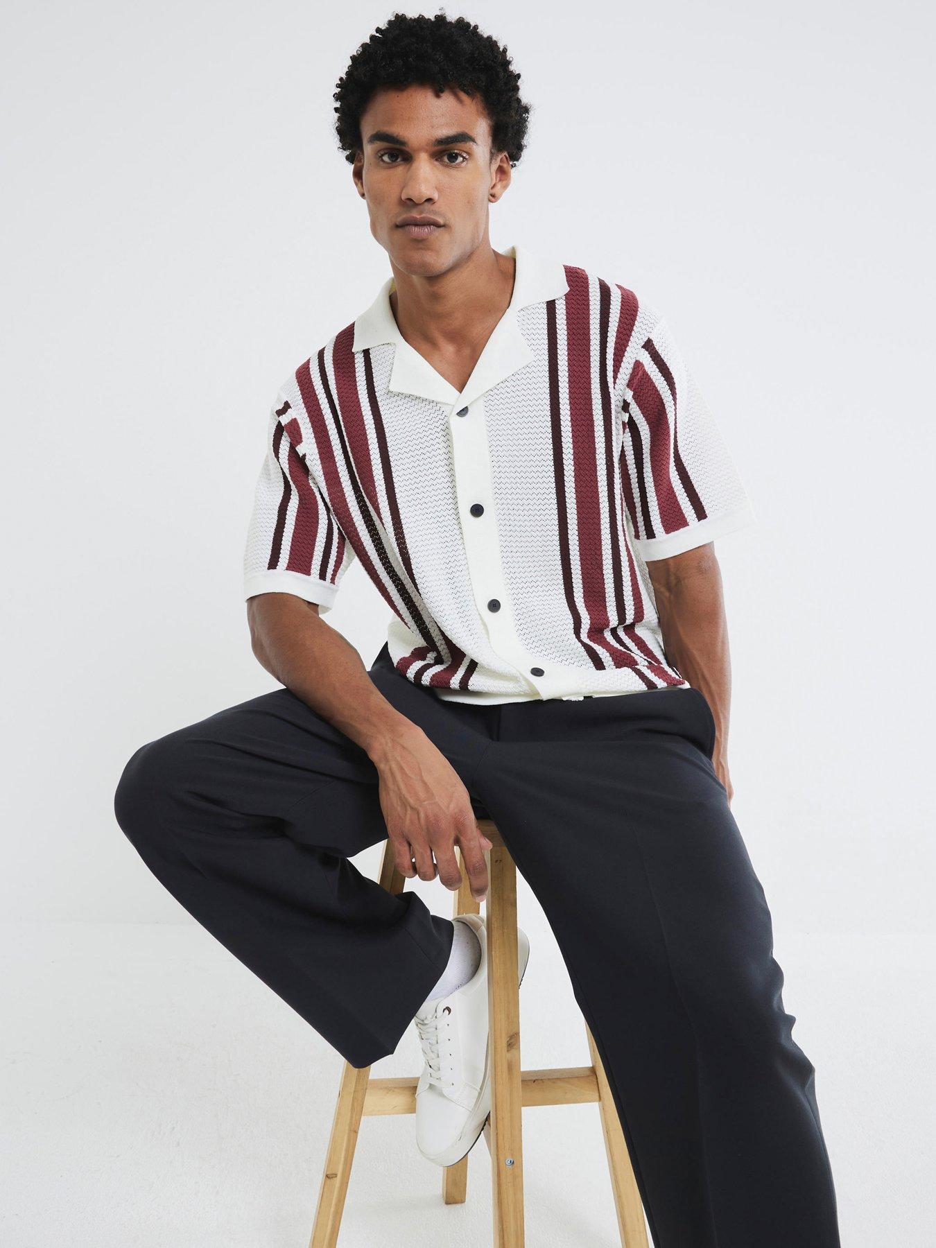 undefined River Island Short Sleeve Textured Knit Stripe Shirt