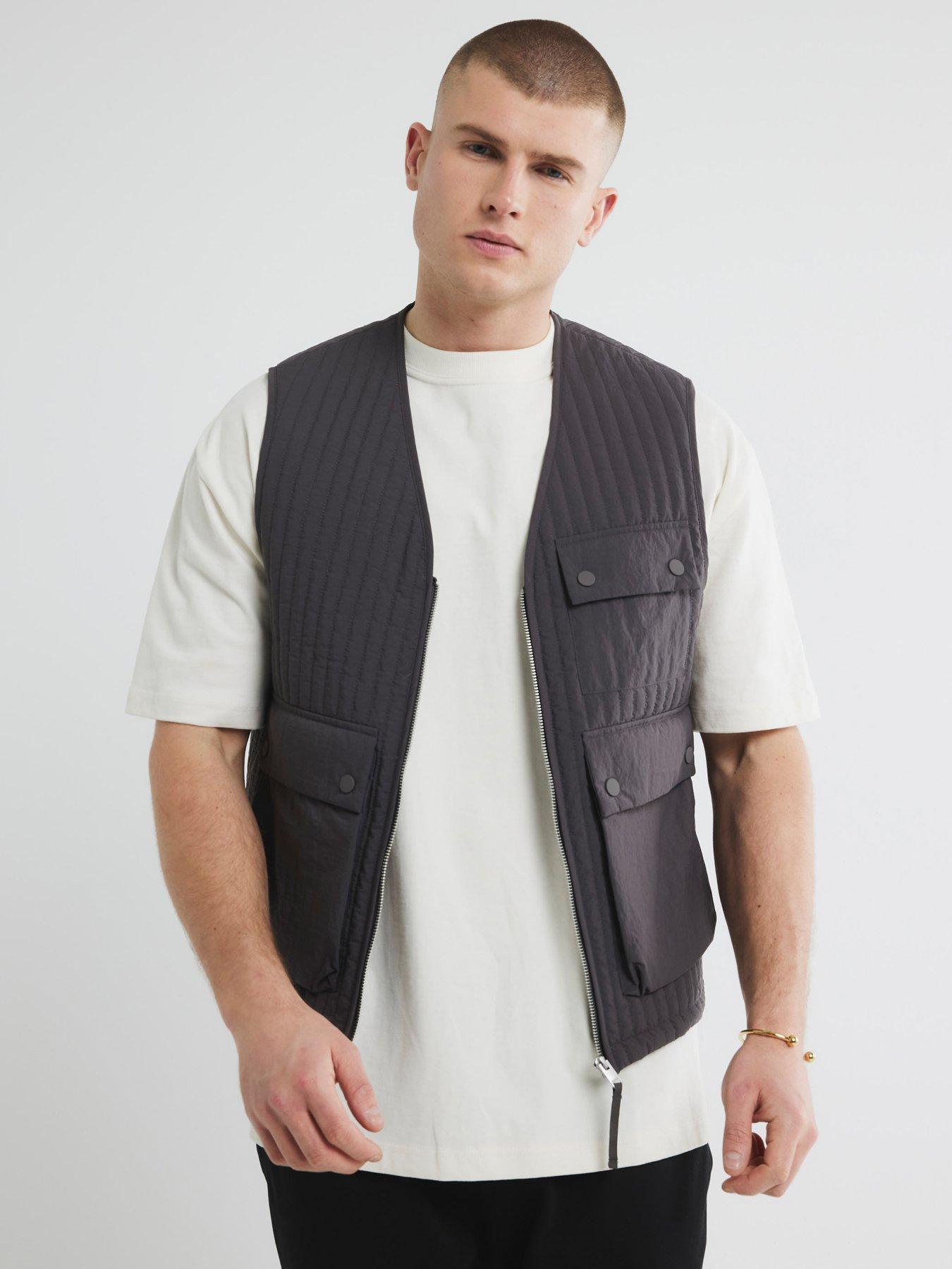 River Island Multi Pocket Padded Gilet - Dark Grey