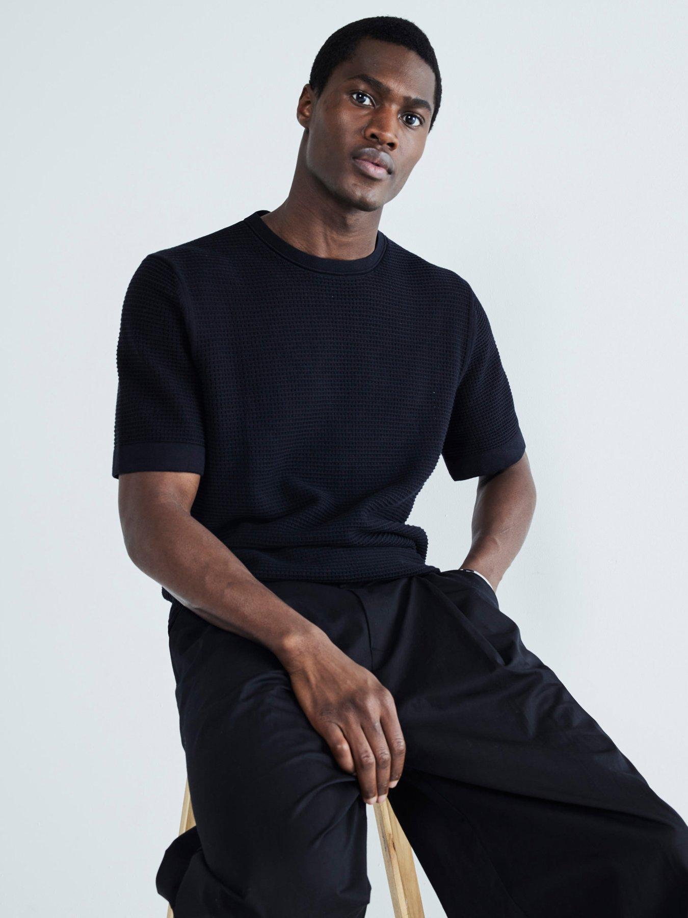 undefined Short Sleeve Pointelle Mesh T-Shirt - Black