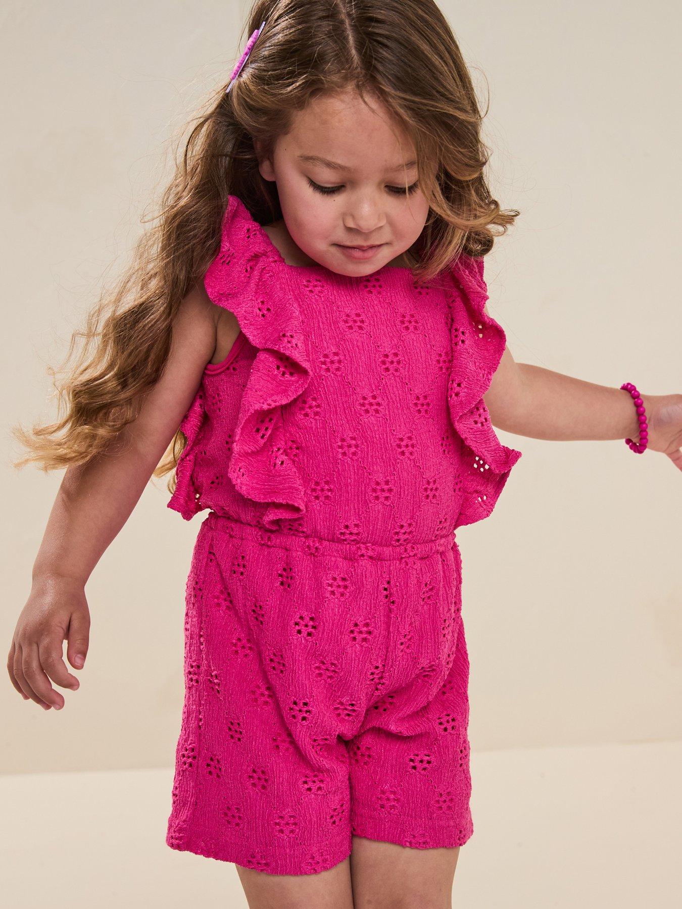Image of Mini V by Very Girls Broderie Frill Playsuit - Pink