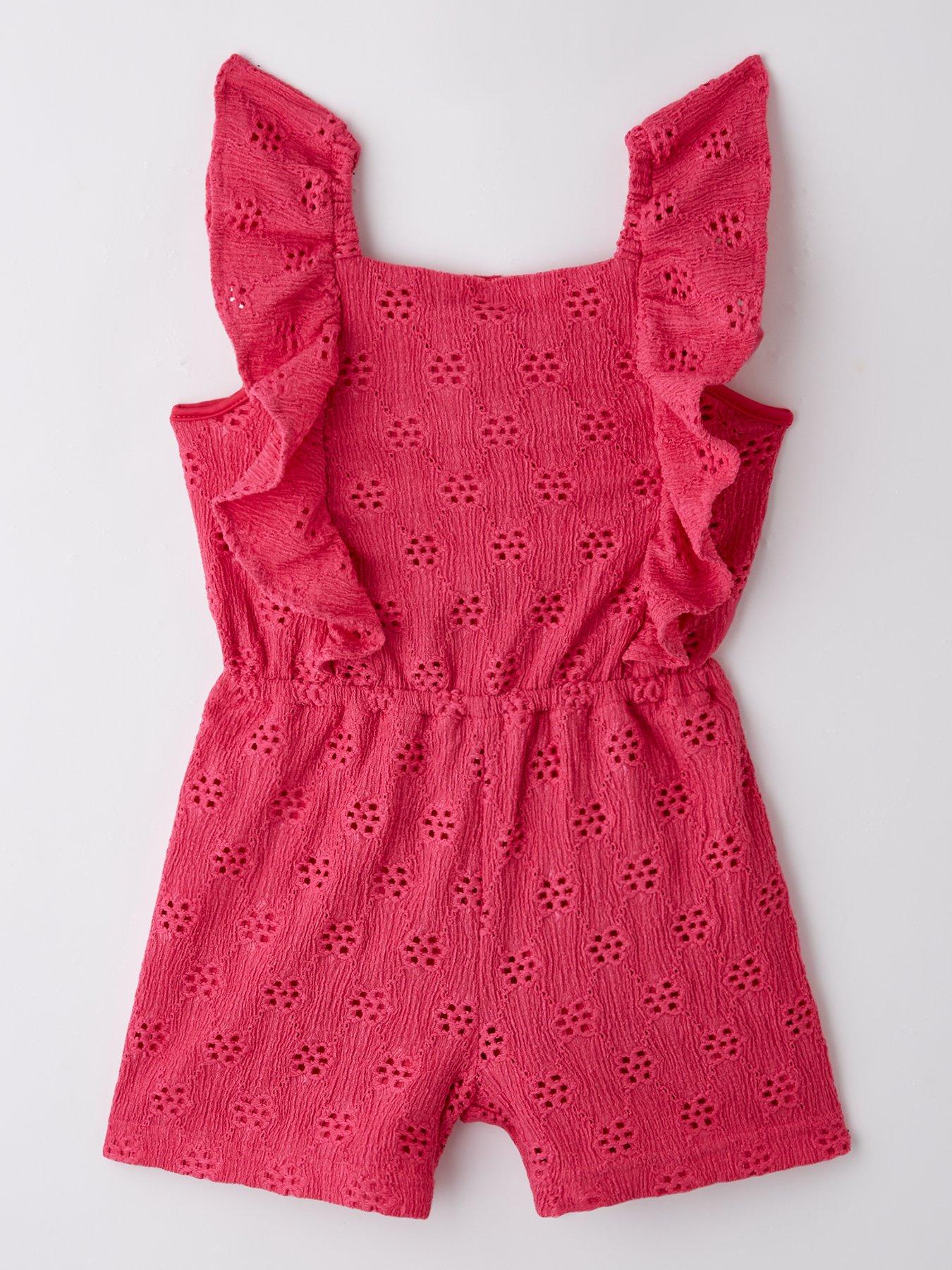 undefined Girls Broderie Frill Playsuit - Pink