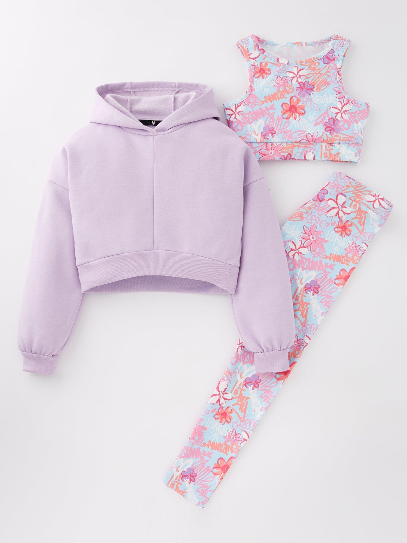 undefined Girls 3 Piece Activewear Legging And Hoodie Set - Pink