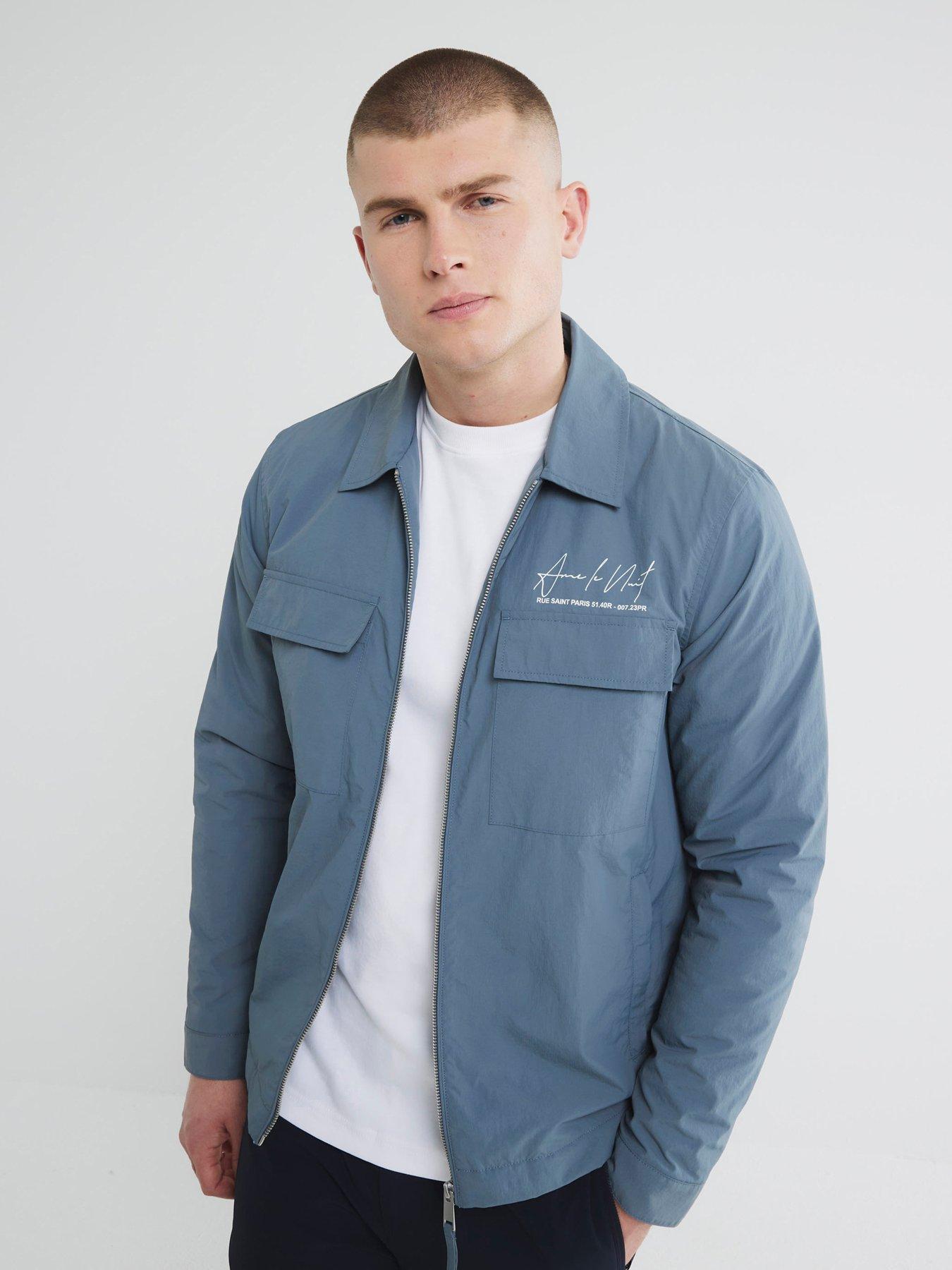 Image 1 of 5 of River Island Logo Ripstop Padded Shacket - Light Blue