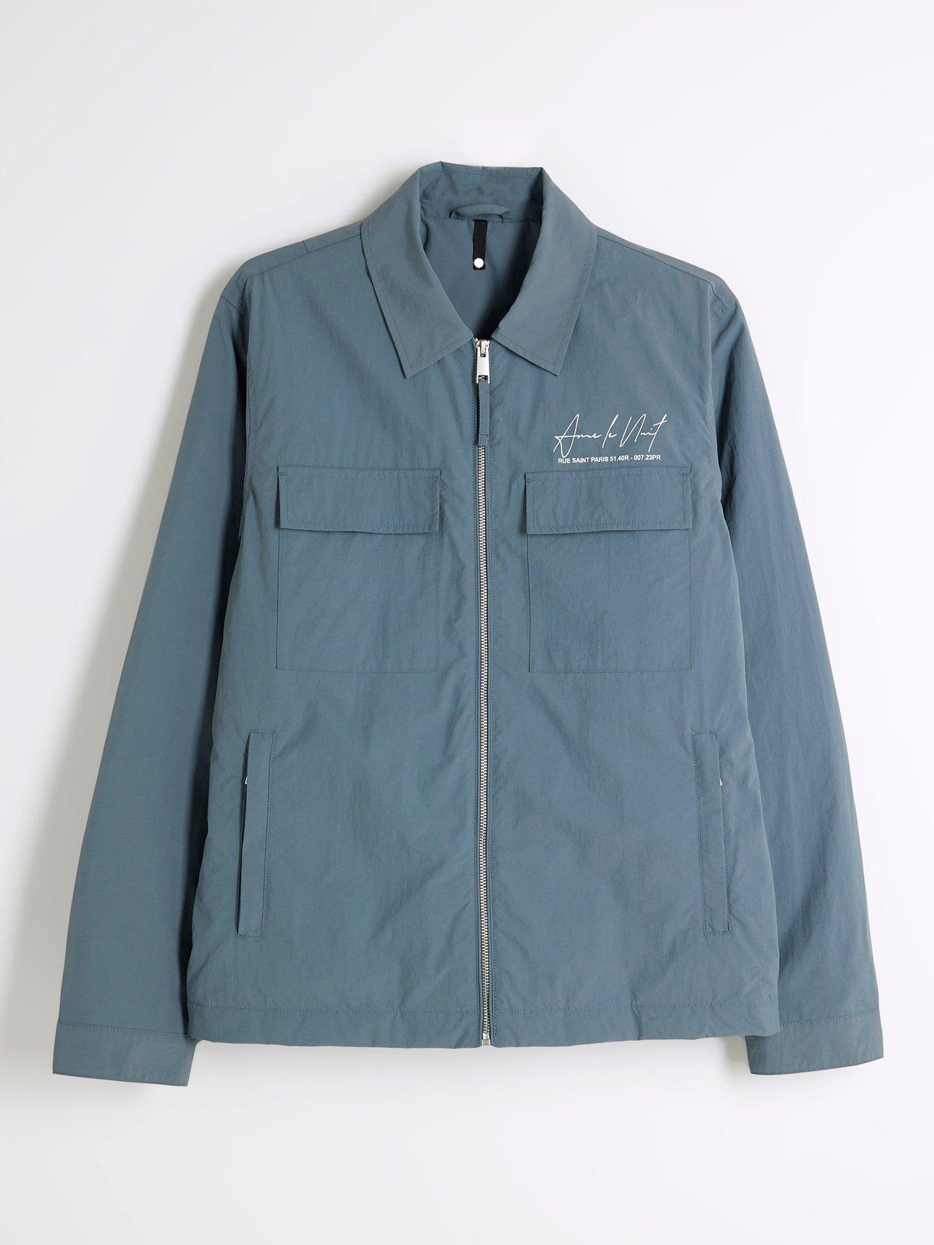Image 5 of 5 of River Island Logo Ripstop Padded Shacket - Light Blue