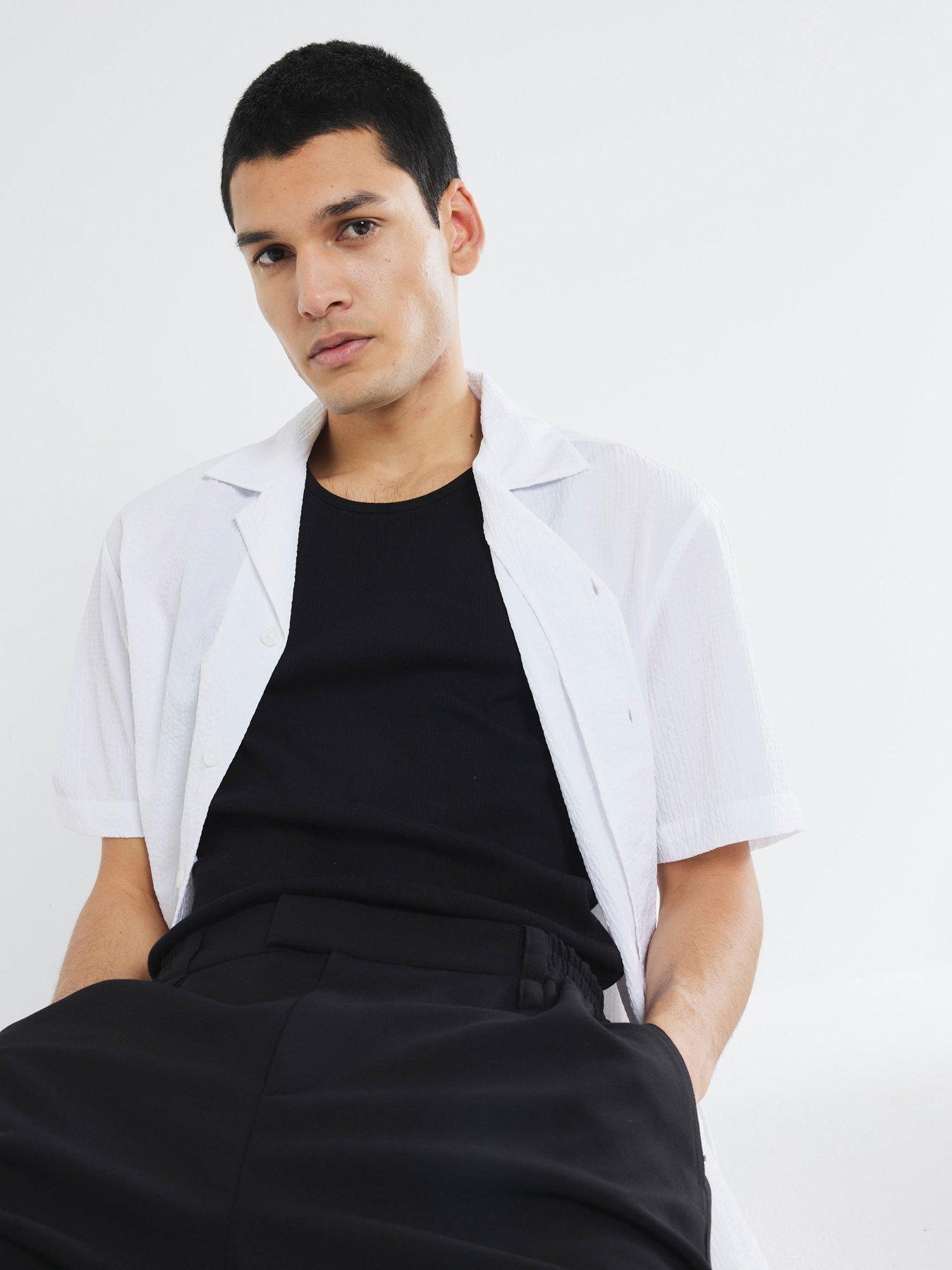 undefined Seersucker Pocket Short Sleeve Shirt - White