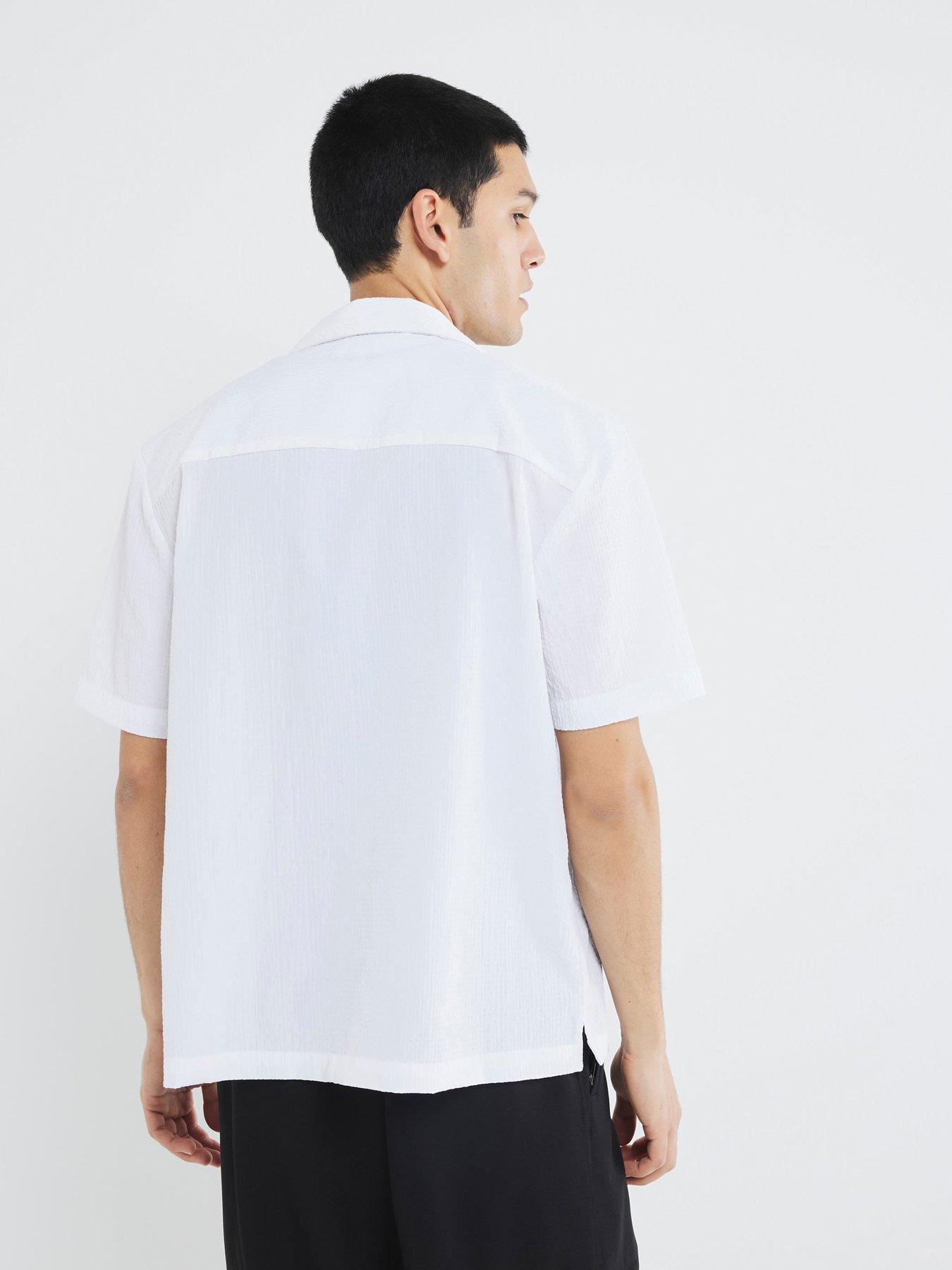 Image 2 of 4 of River Island Seersucker Pocket Short Sleeve Shirt - White