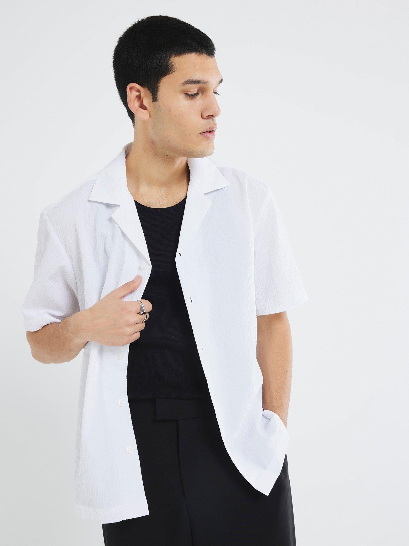 Image 4 of 4 of River Island Seersucker Pocket Short Sleeve Shirt - White